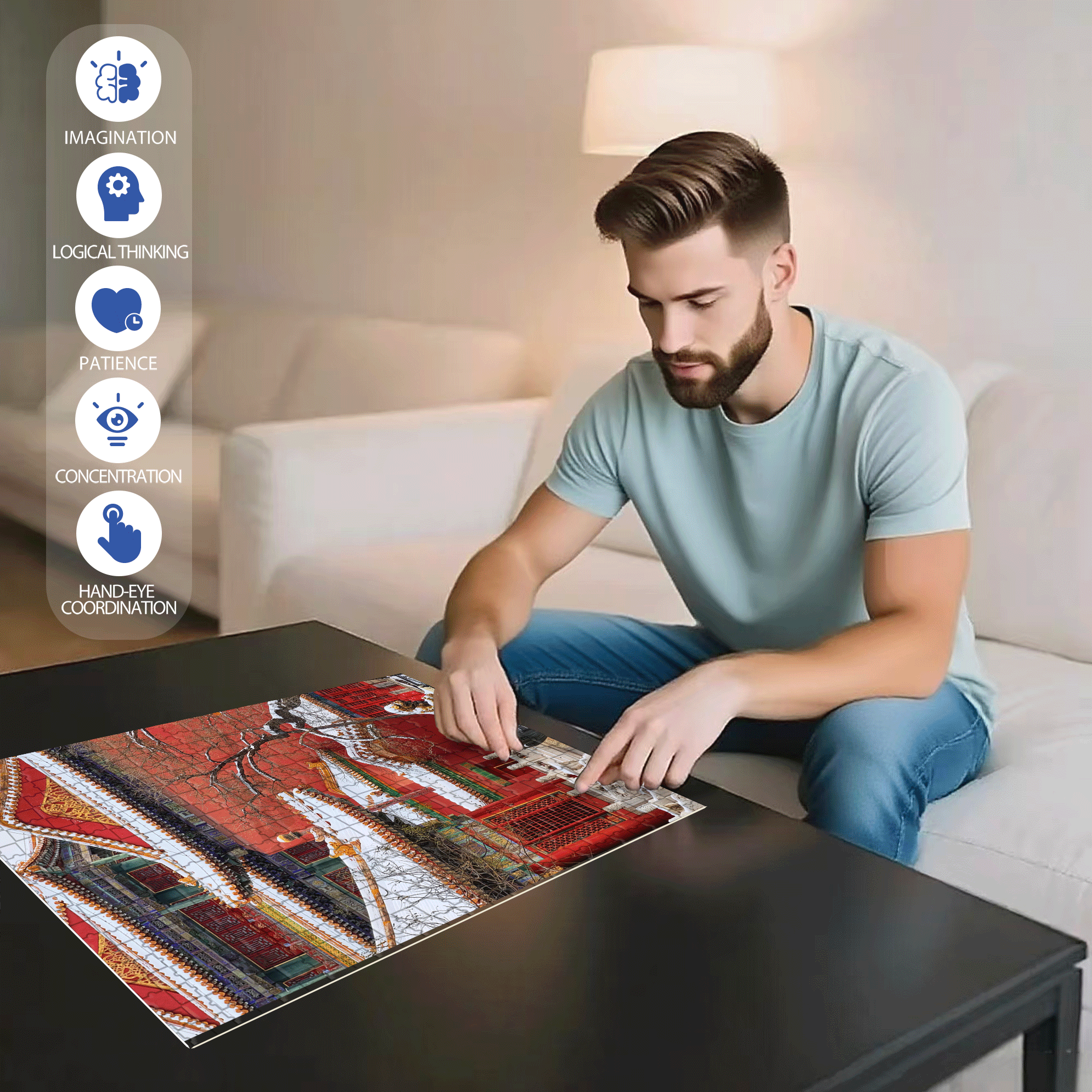 Ancient Chinese Architecture 8 500pcs/1000pcs Jigsaw Puzzle, Scratch-Resistant, Interactive Family Game & Brain-Boosting DIY Decor, Perfect for Halloween, Christmas & New Year Gifts, Family Puzzle Game