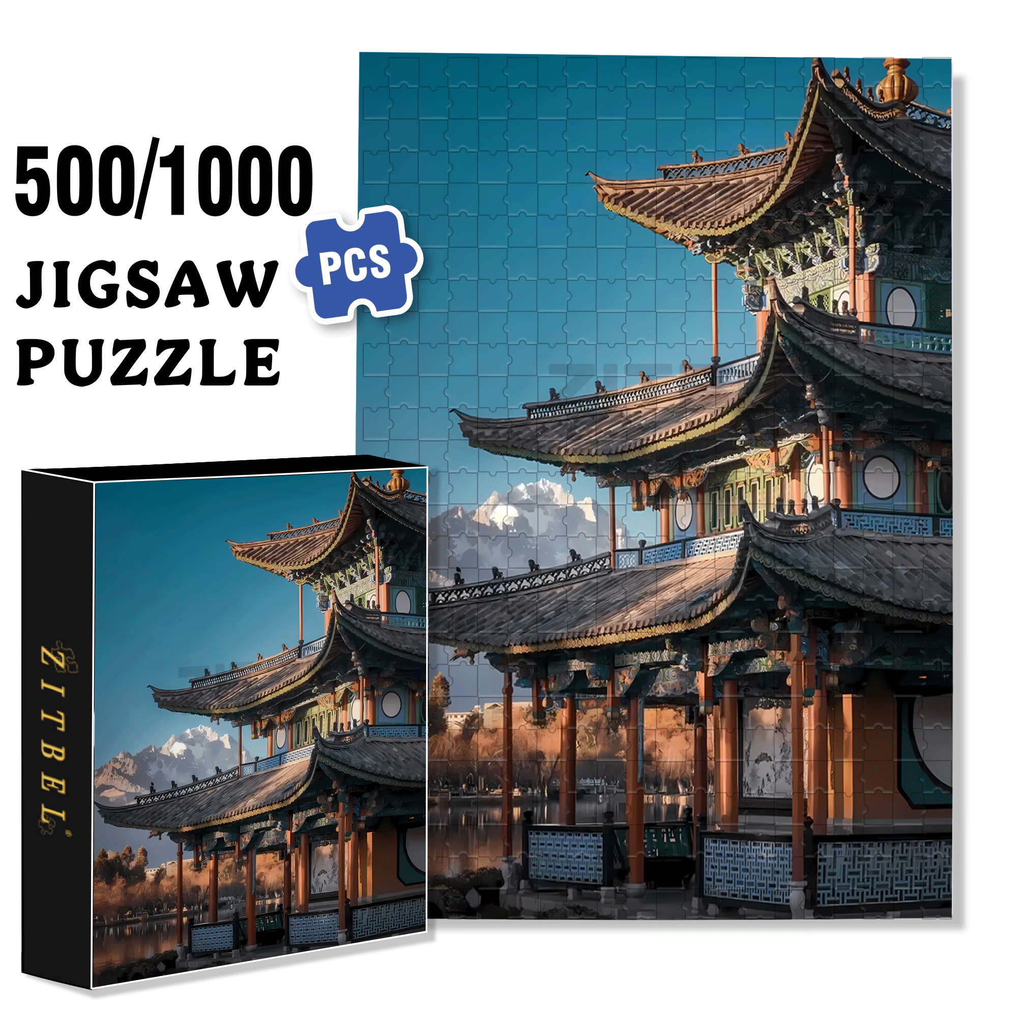 Ancient Chinese Architecture 500pcs/1000pcs Jigsaw Puzzle, Scratch-Resistant, Interactive Family Game & Brain-Boosting DIY Decor, Perfect for Halloween, Christmas & New Year Gifts, Family Puzzle Game
