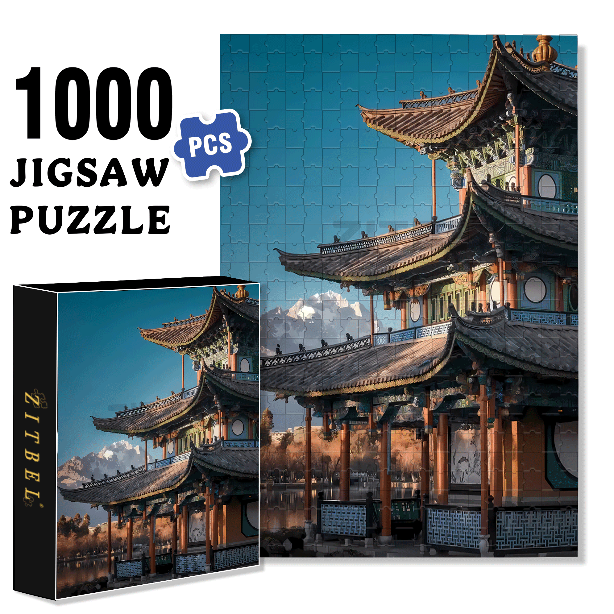 Ancient Chinese Architecture 500pcs/1000pcs Jigsaw Puzzle, Scratch-Resistant, Interactive Family Game & Brain-Boosting DIY Decor, Perfect for Halloween, Christmas & New Year Gifts, Family Puzzle Game