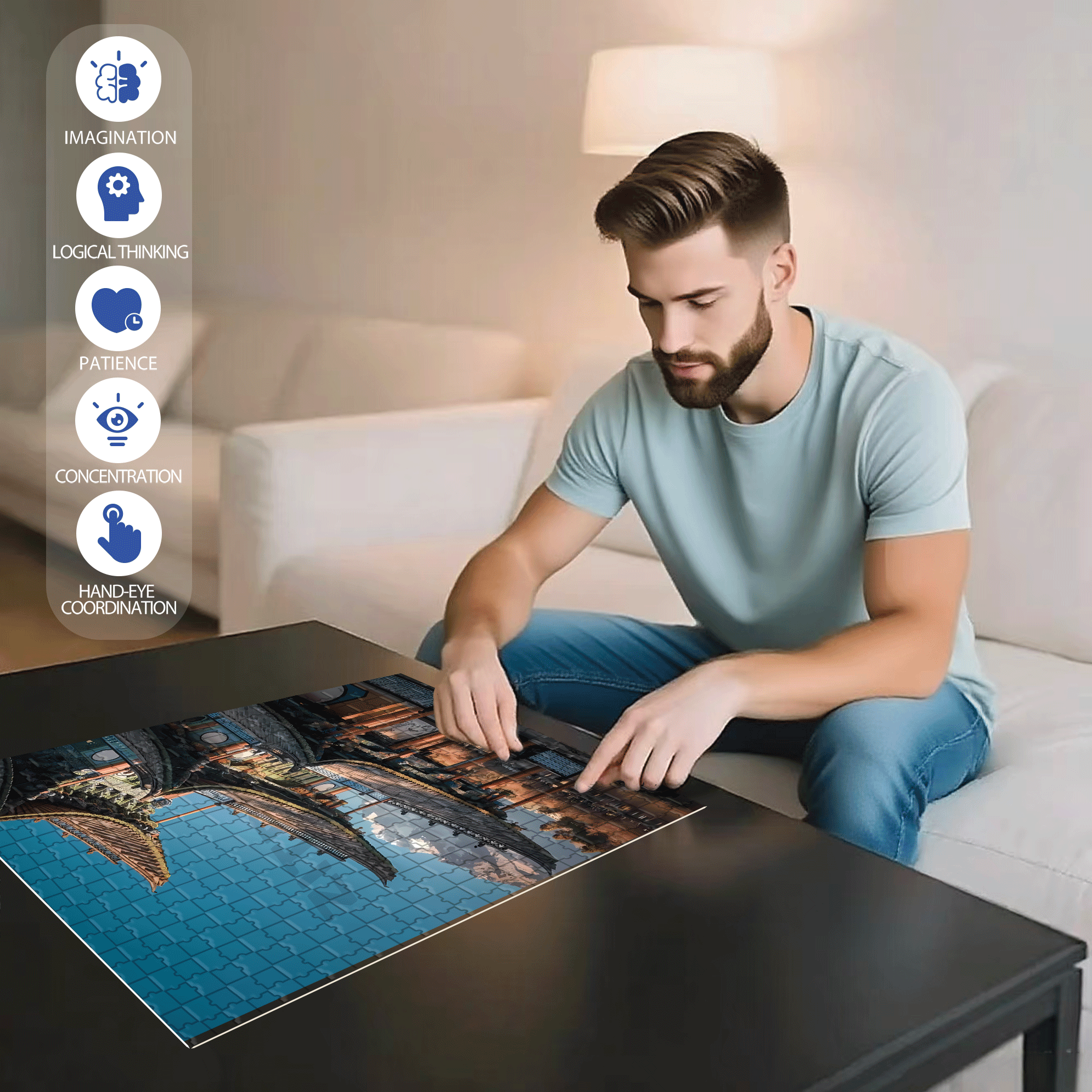 Ancient Chinese Architecture 500pcs/1000pcs Jigsaw Puzzle, Scratch-Resistant, Interactive Family Game & Brain-Boosting DIY Decor, Perfect for Halloween, Christmas & New Year Gifts, Family Puzzle Game