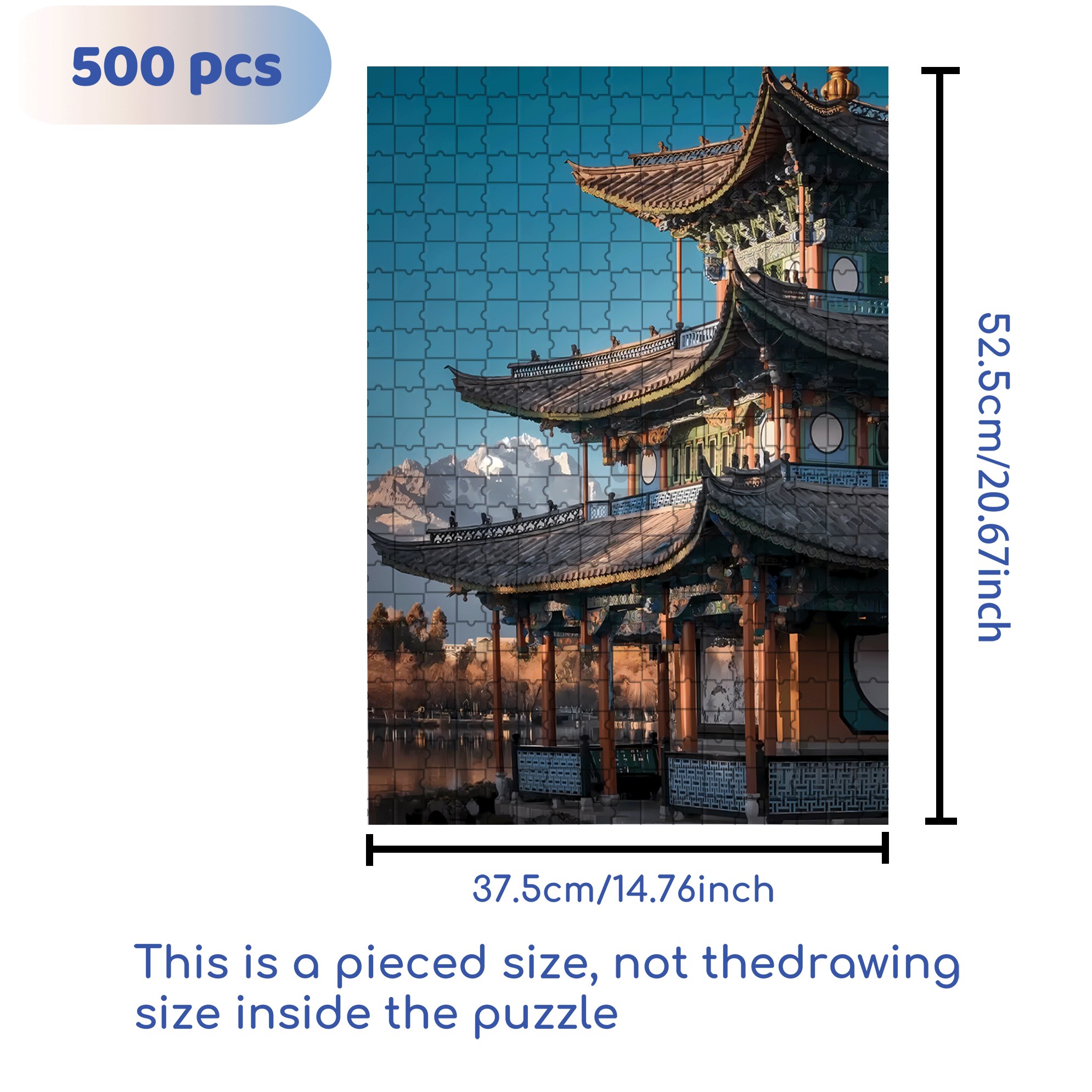 Ancient Chinese Architecture 500pcs/1000pcs Jigsaw Puzzle, Scratch-Resistant, Interactive Family Game & Brain-Boosting DIY Decor, Perfect for Halloween, Christmas & New Year Gifts, Family Puzzle Game