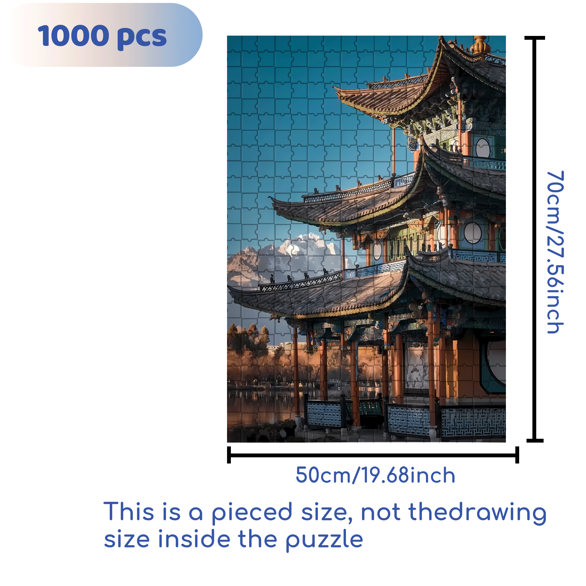 Ancient Chinese Architecture 500pcs/1000pcs Jigsaw Puzzle, Scratch-Resistant, Interactive Family Game & Brain-Boosting DIY Decor, Perfect for Halloween, Christmas & New Year Gifts, Family Puzzle Game