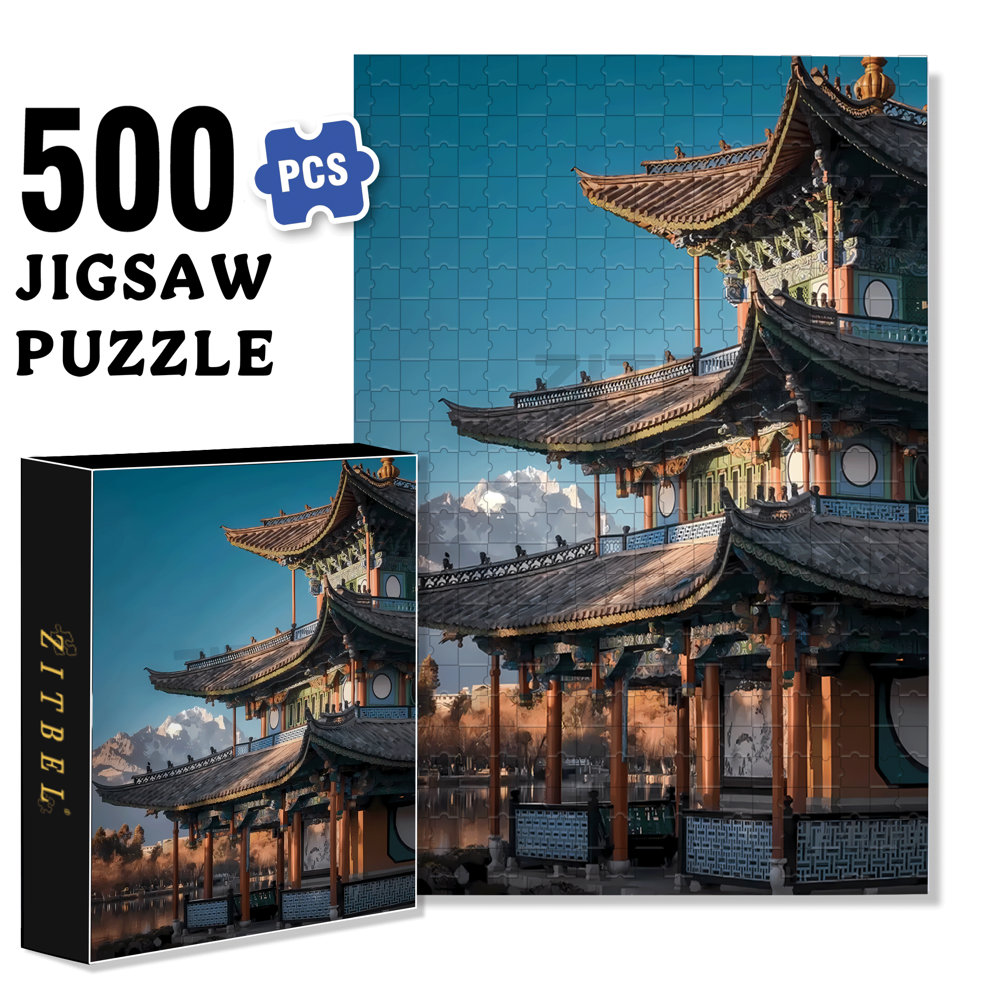Ancient Chinese Architecture 500pcs/1000pcs Jigsaw Puzzle, Scratch-Resistant, Interactive Family Game & Brain-Boosting DIY Decor, Perfect for Halloween, Christmas & New Year Gifts, Family Puzzle Game