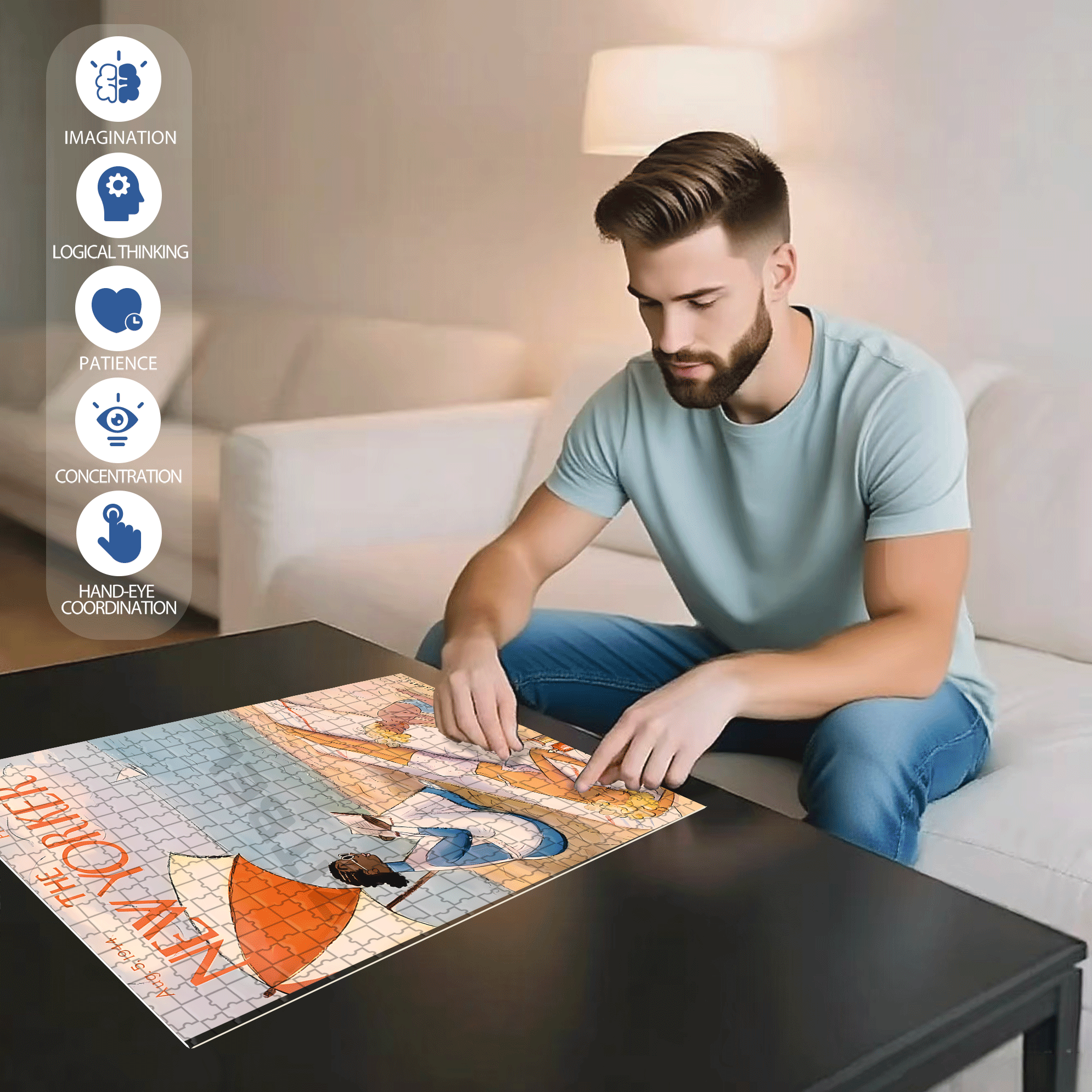 Bask In The Sun 500pcs/1000pcs Jigsaw Puzzle, Scratch-Resistant, Interactive Family Game & Brain-Boosting DIY Decor, Perfect for Halloween, Christmas & New Year Gifts, Family Puzzle Game