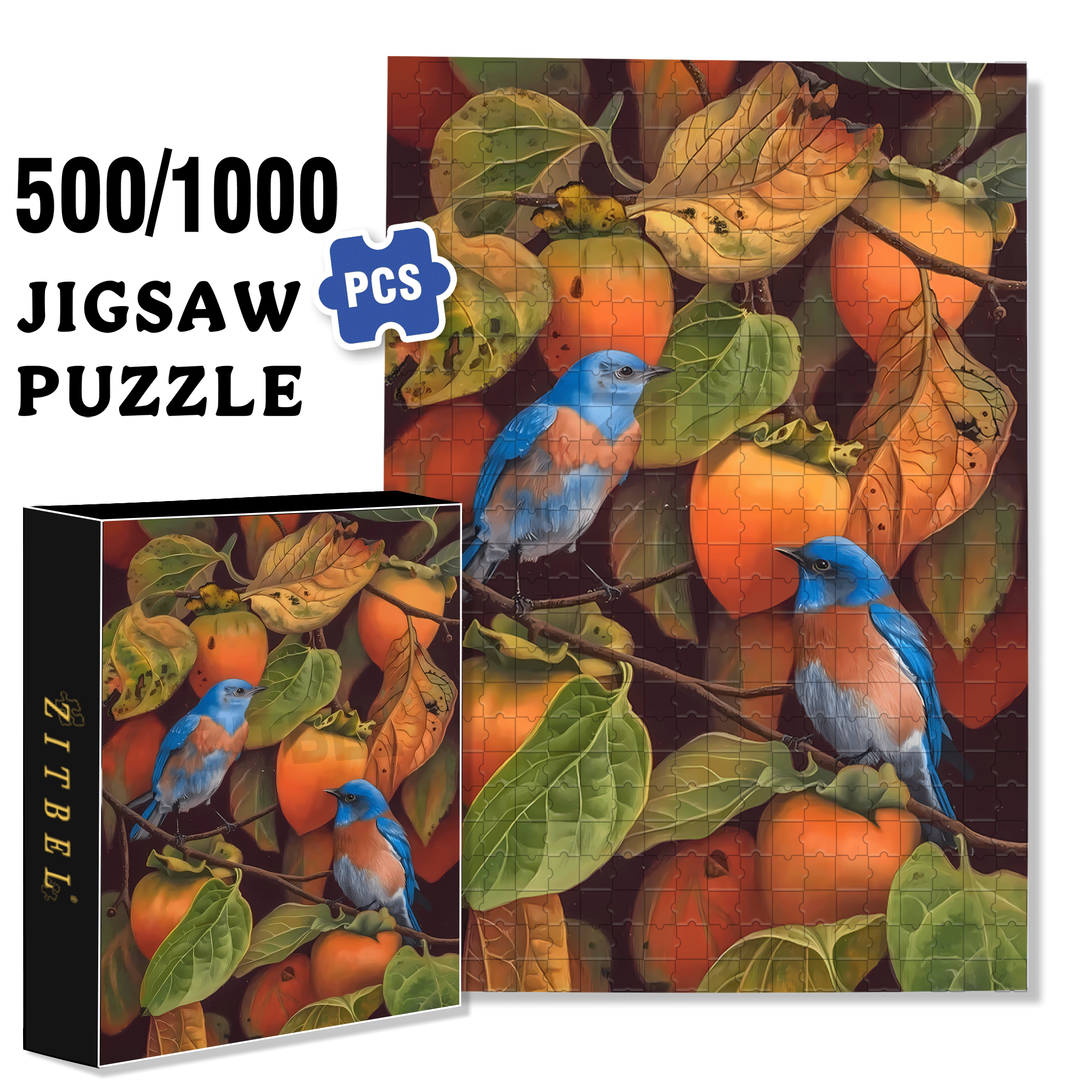 Blue Bird 500pcs/1000pcs Jigsaw Puzzle, Scratch-Resistant, Interactive Family Game & Brain-Boosting DIY Decor, Perfect for Halloween, Christmas & New Year Gifts, Family Puzzle Game