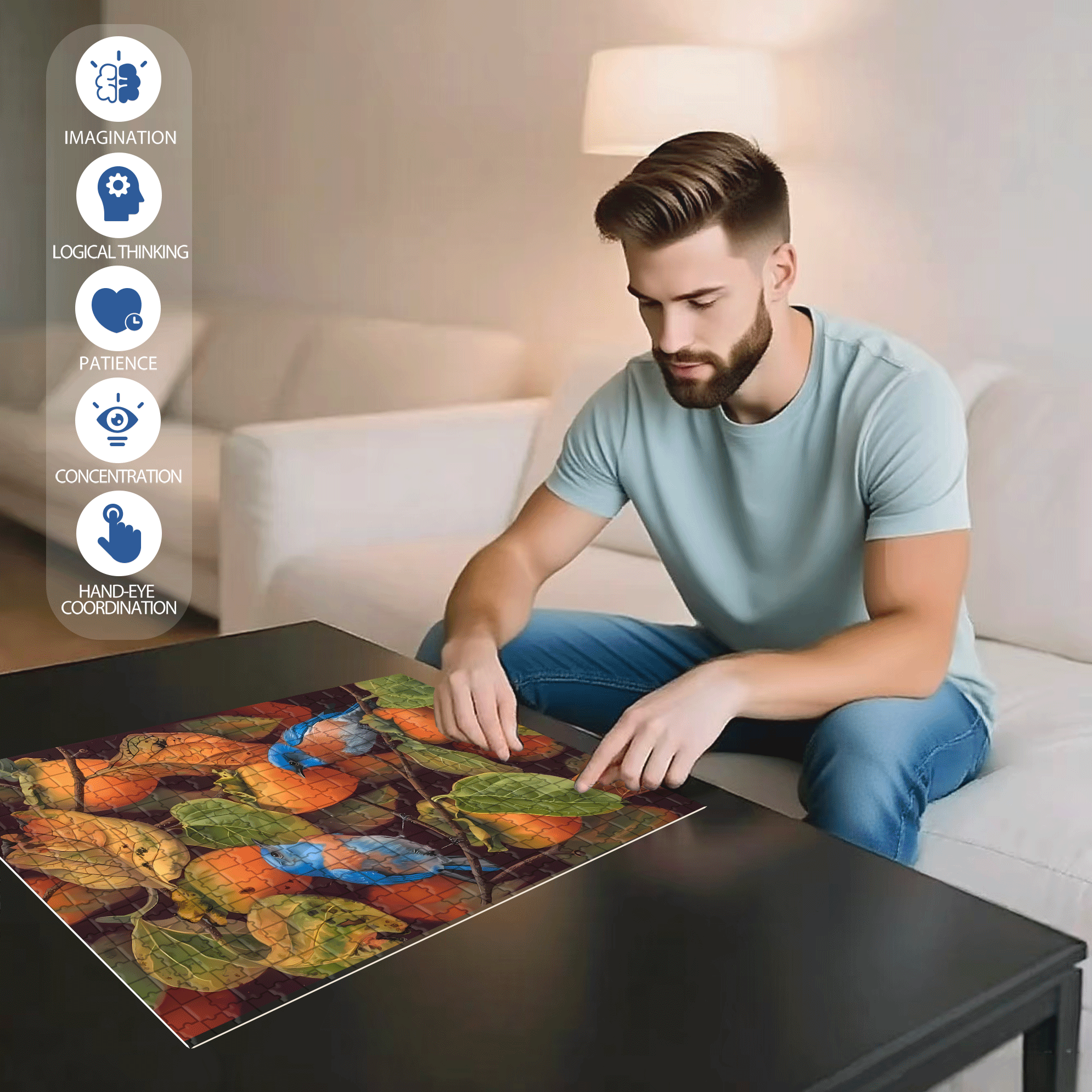 Blue Bird 500pcs/1000pcs Jigsaw Puzzle, Scratch-Resistant, Interactive Family Game & Brain-Boosting DIY Decor, Perfect for Halloween, Christmas & New Year Gifts, Family Puzzle Game