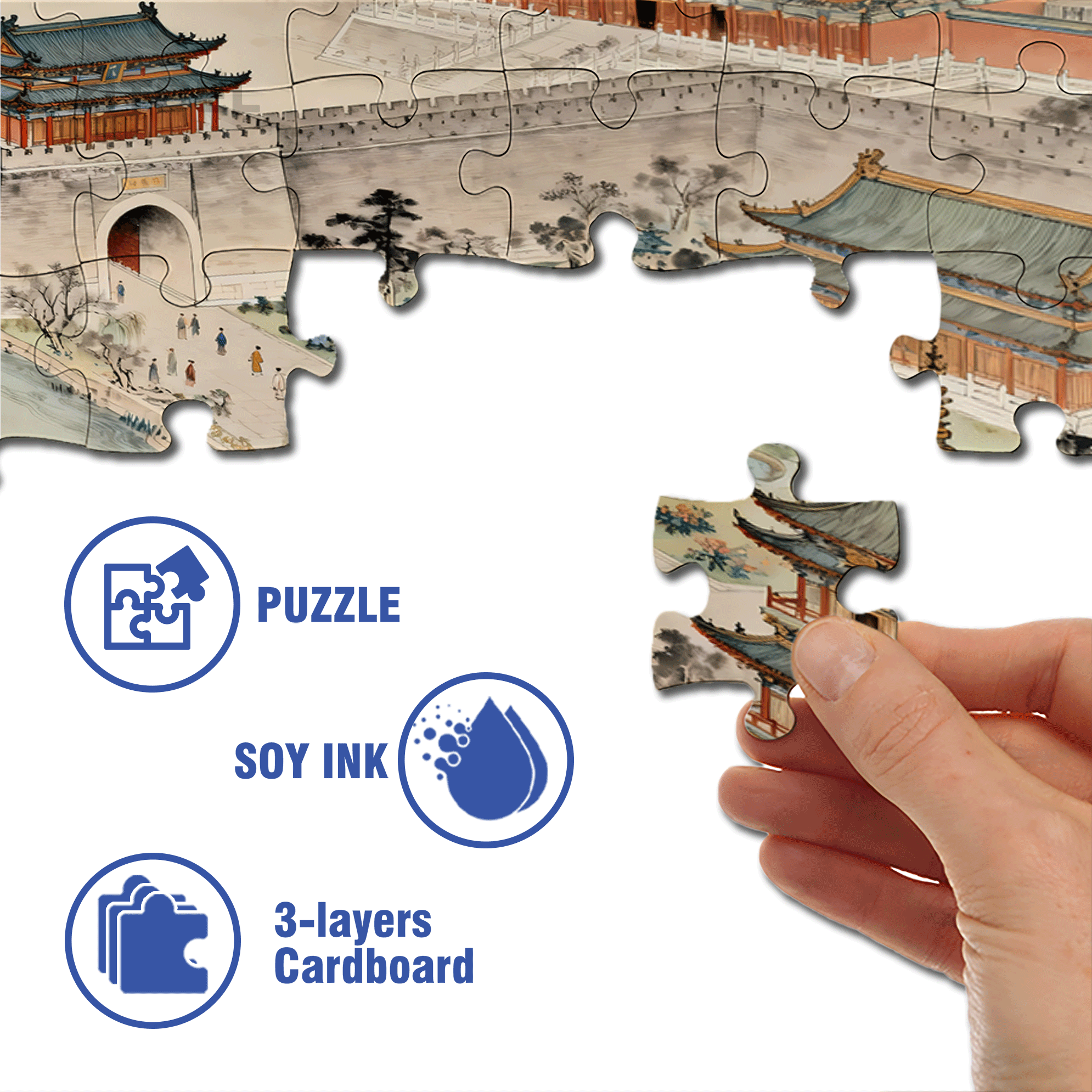 Bustling Ancient Street 500pcs/1000pcs Jigsaw Puzzle, Scratch-Resistant, Interactive Family Game & Brain-Boosting DIY Decor, Perfect for Halloween, Christmas & New Year Gifts, Family Puzzle Game