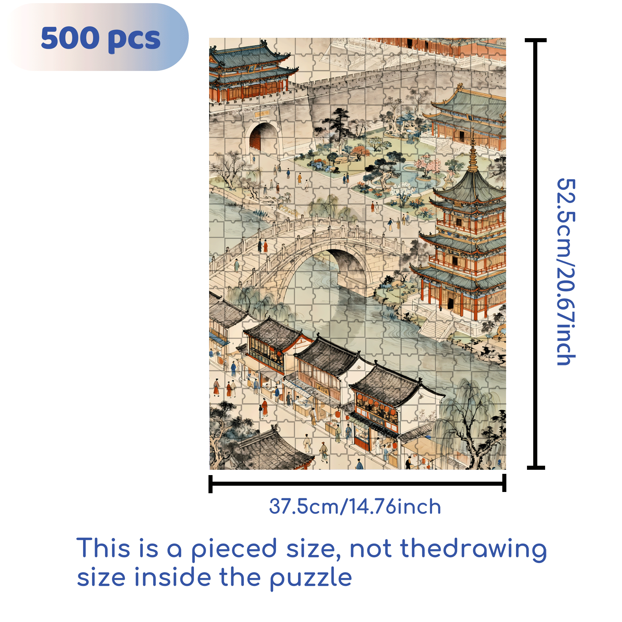 Bustling Ancient Street 500pcs/1000pcs Jigsaw Puzzle, Scratch-Resistant, Interactive Family Game & Brain-Boosting DIY Decor, Perfect for Halloween, Christmas & New Year Gifts, Family Puzzle Game
