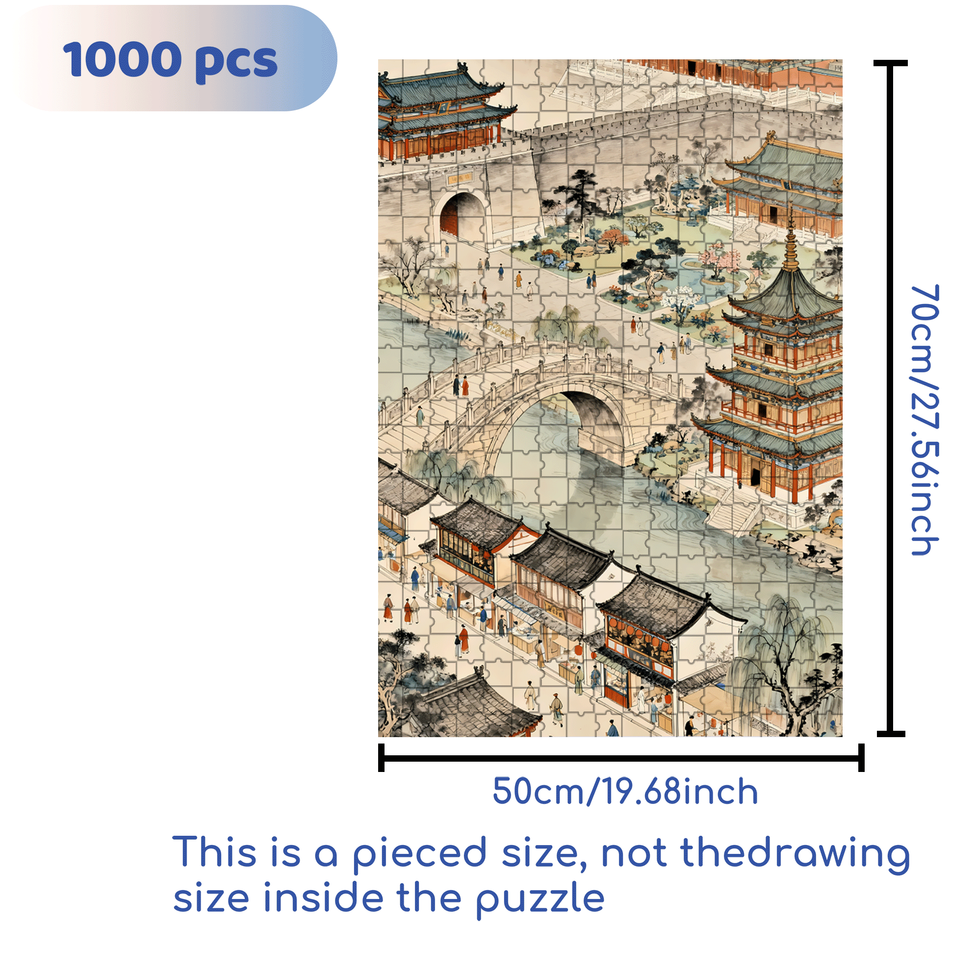 Bustling Ancient Street 500pcs/1000pcs Jigsaw Puzzle, Scratch-Resistant, Interactive Family Game & Brain-Boosting DIY Decor, Perfect for Halloween, Christmas & New Year Gifts, Family Puzzle Game