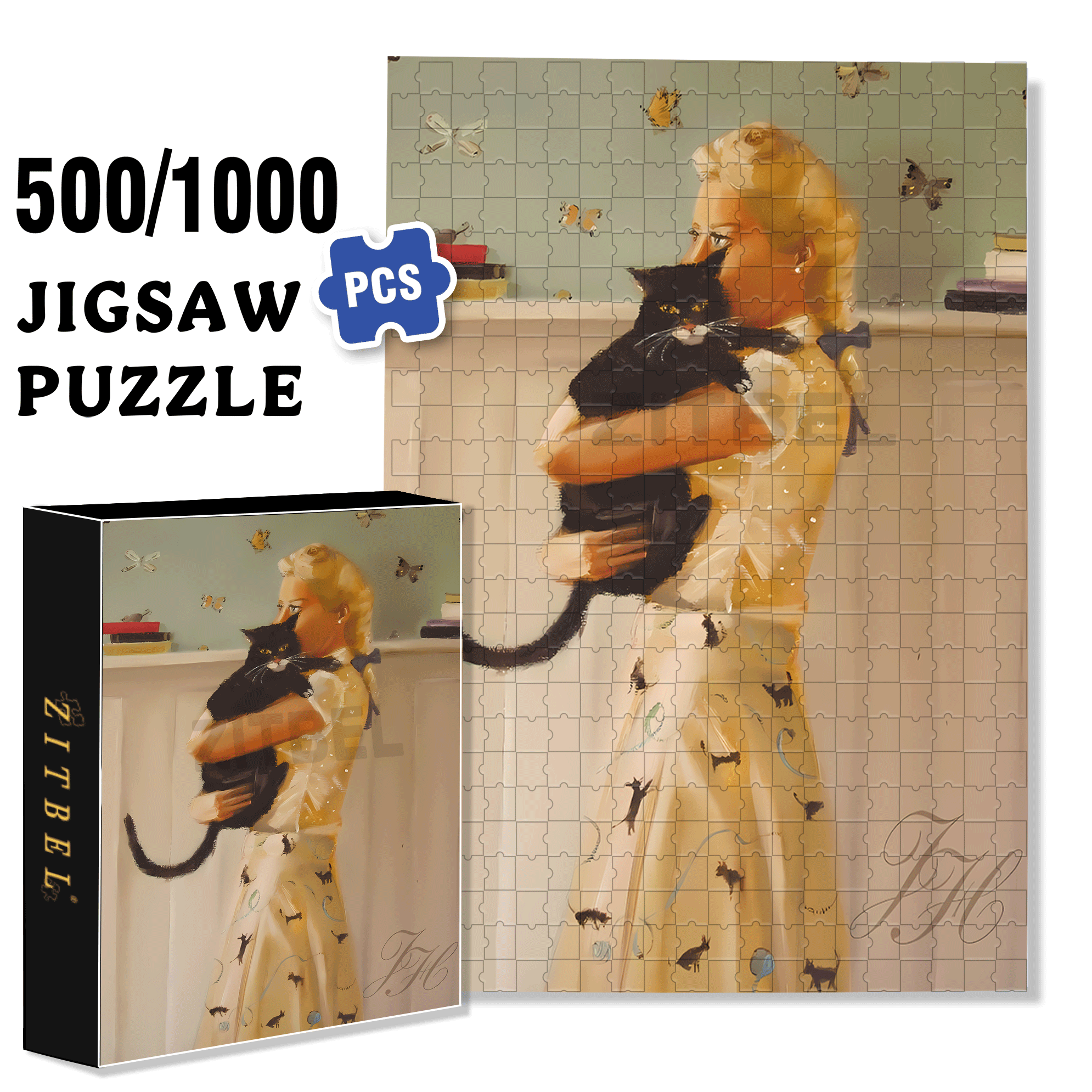 Cat And Mouse 2 500pcs/1000pcs Jigsaw Puzzle, Scratch-Resistant, Interactive Family Game & Brain-Boosting DIY Decor, Perfect for Halloween, Christmas & New Year Gifts, Family Puzzle Game