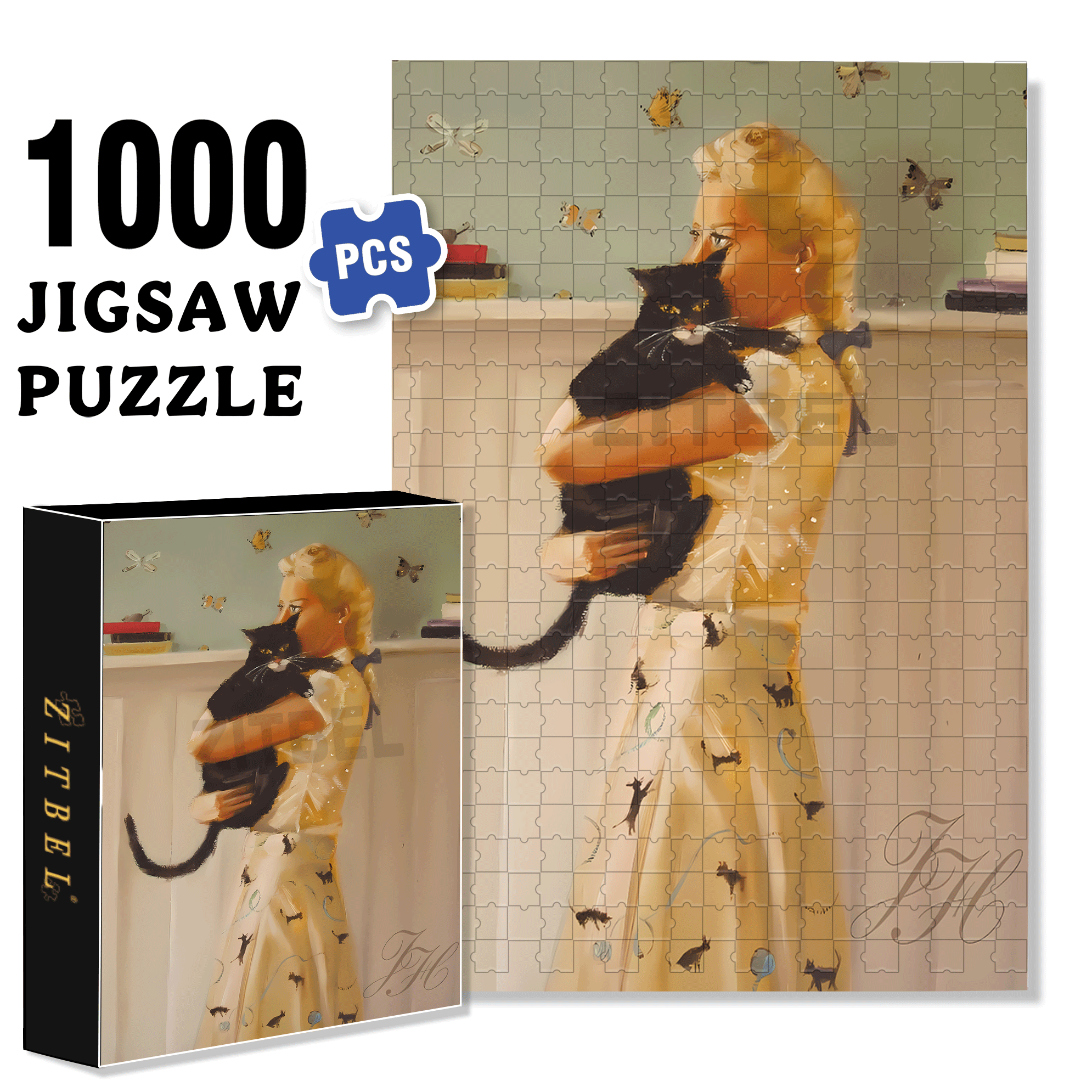 Cat And Mouse 2 500pcs/1000pcs Jigsaw Puzzle, Scratch-Resistant, Interactive Family Game & Brain-Boosting DIY Decor, Perfect for Halloween, Christmas & New Year Gifts, Family Puzzle Game