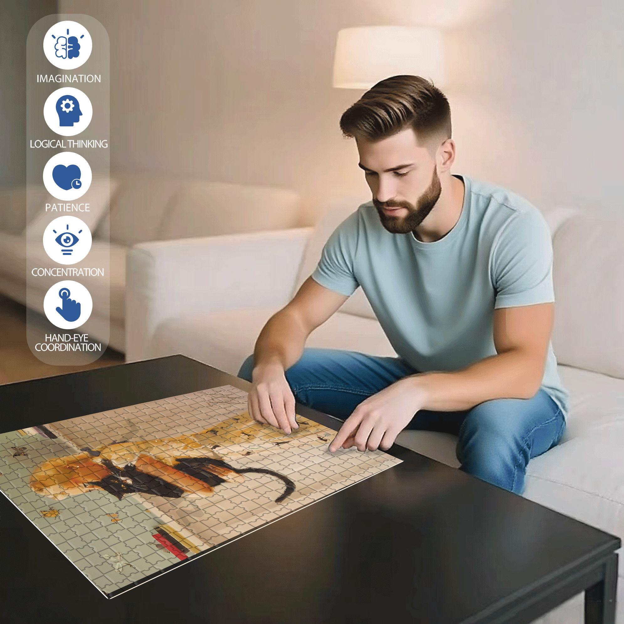 Cat And Mouse 2 500pcs/1000pcs Jigsaw Puzzle, Scratch-Resistant, Interactive Family Game & Brain-Boosting DIY Decor, Perfect for Halloween, Christmas & New Year Gifts, Family Puzzle Game