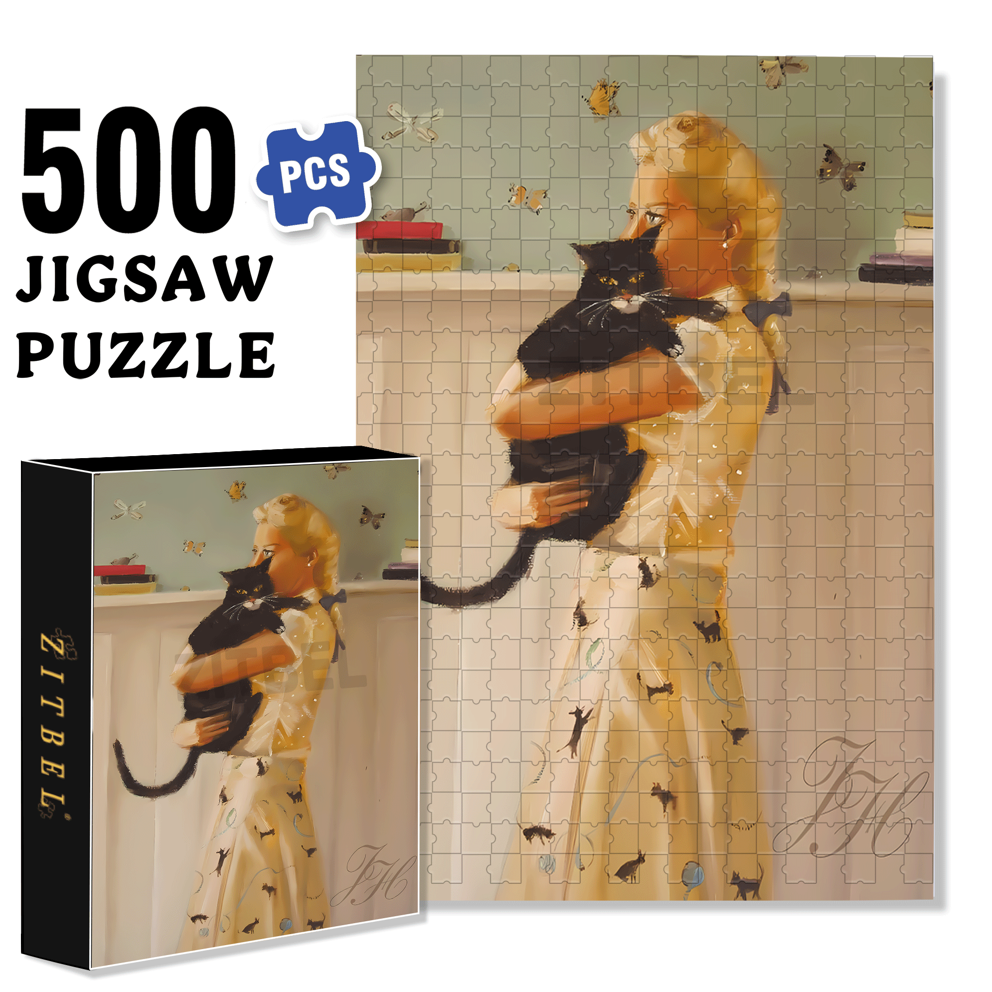 Cat And Mouse 2 500pcs/1000pcs Jigsaw Puzzle, Scratch-Resistant, Interactive Family Game & Brain-Boosting DIY Decor, Perfect for Halloween, Christmas & New Year Gifts, Family Puzzle Game