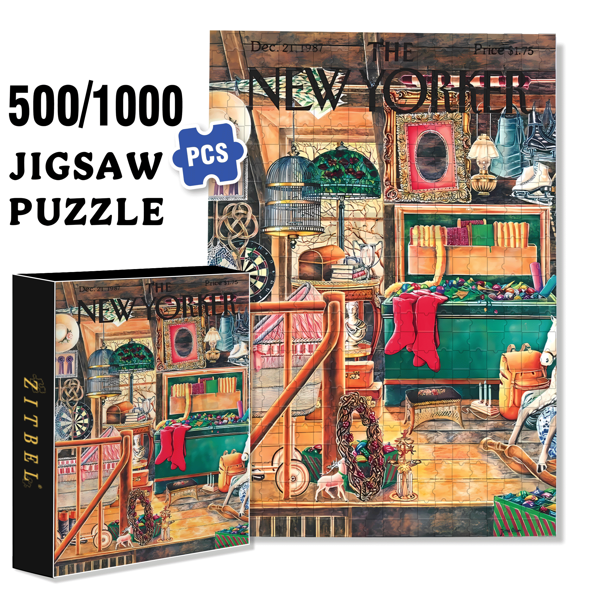 Christmas Attic 500pcs/1000pcs Jigsaw Puzzle, Scratch-Resistant, Interactive Family Game & Brain-Boosting DIY Decor, Perfect for Halloween, Christmas & New Year Gifts, Family Puzzle Game