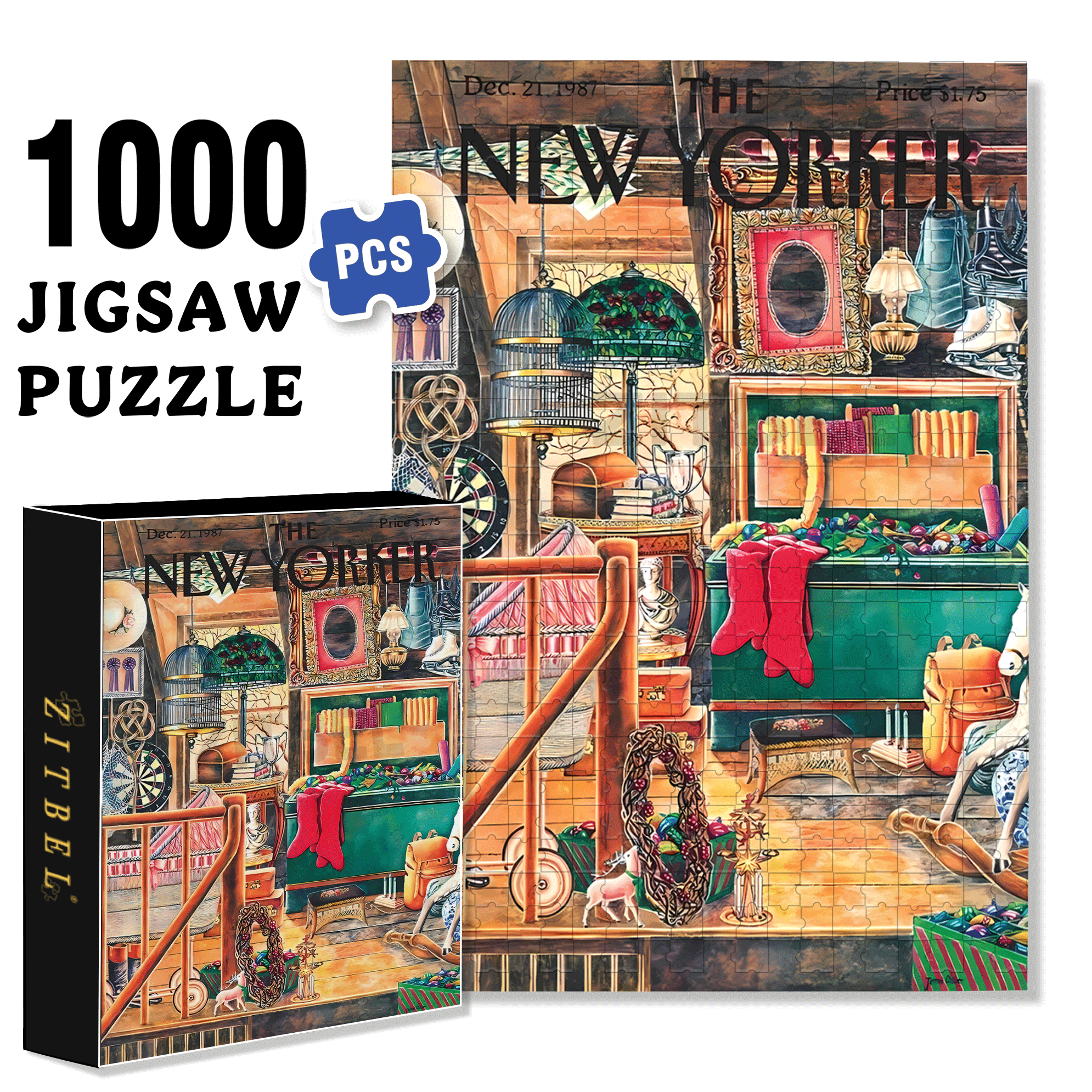 Christmas Attic 500pcs/1000pcs Jigsaw Puzzle, Scratch-Resistant, Interactive Family Game & Brain-Boosting DIY Decor, Perfect for Halloween, Christmas & New Year Gifts, Family Puzzle Game