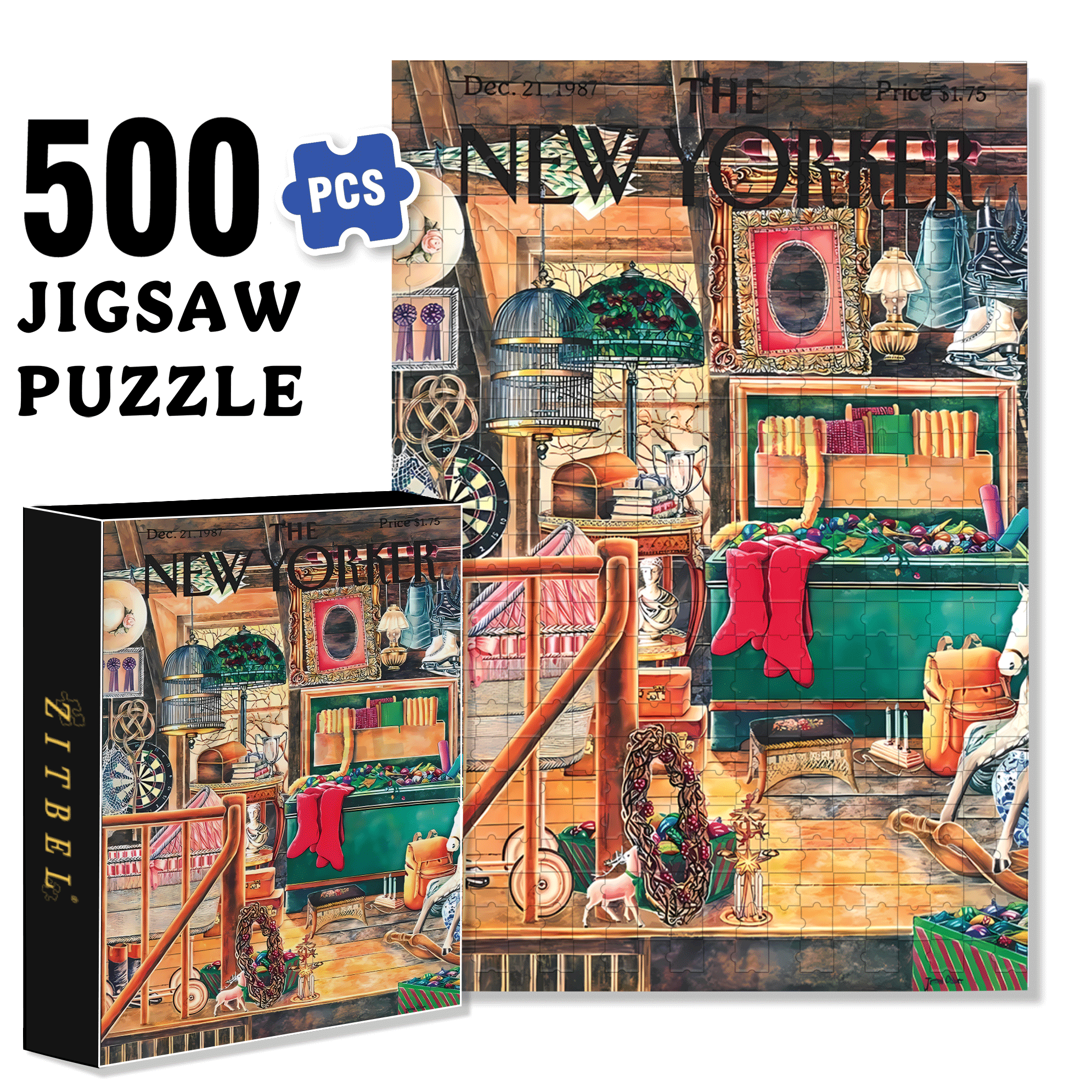 Christmas Attic 500pcs/1000pcs Jigsaw Puzzle, Scratch-Resistant, Interactive Family Game & Brain-Boosting DIY Decor, Perfect for Halloween, Christmas & New Year Gifts, Family Puzzle Game