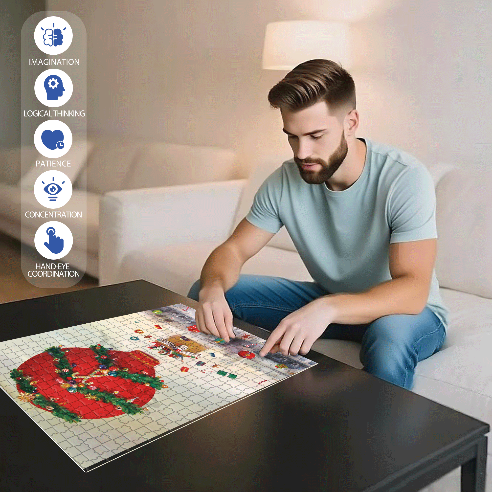 Christmas Balloon Ride 500pcs/1000pcs Jigsaw Puzzle, Scratch-Resistant, Interactive Family Game & Brain-Boosting DIY Decor, Perfect for Halloween, Christmas & New Year Gifts, Family Puzzle Game