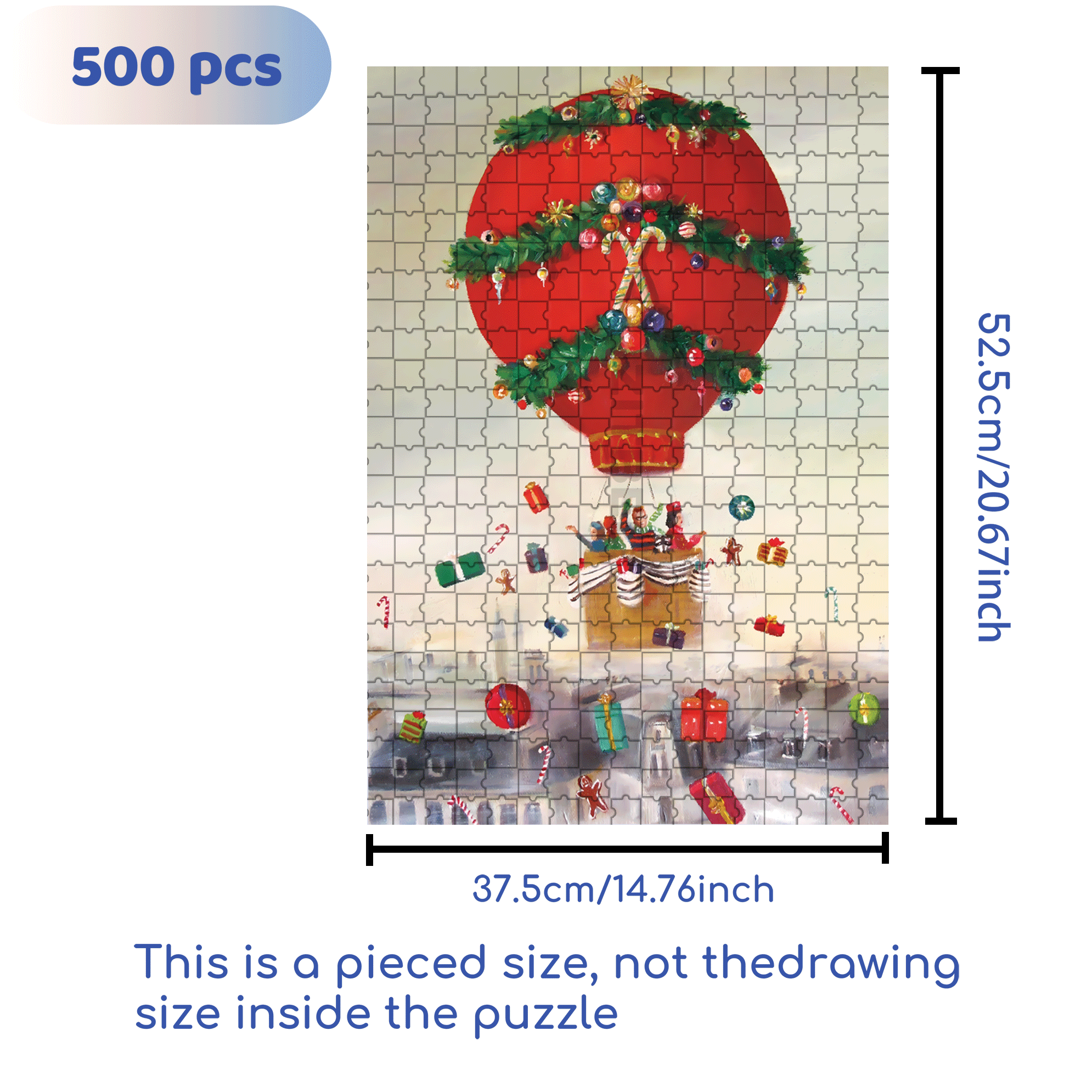 Christmas Balloon Ride 500pcs/1000pcs Jigsaw Puzzle, Scratch-Resistant, Interactive Family Game & Brain-Boosting DIY Decor, Perfect for Halloween, Christmas & New Year Gifts, Family Puzzle Game
