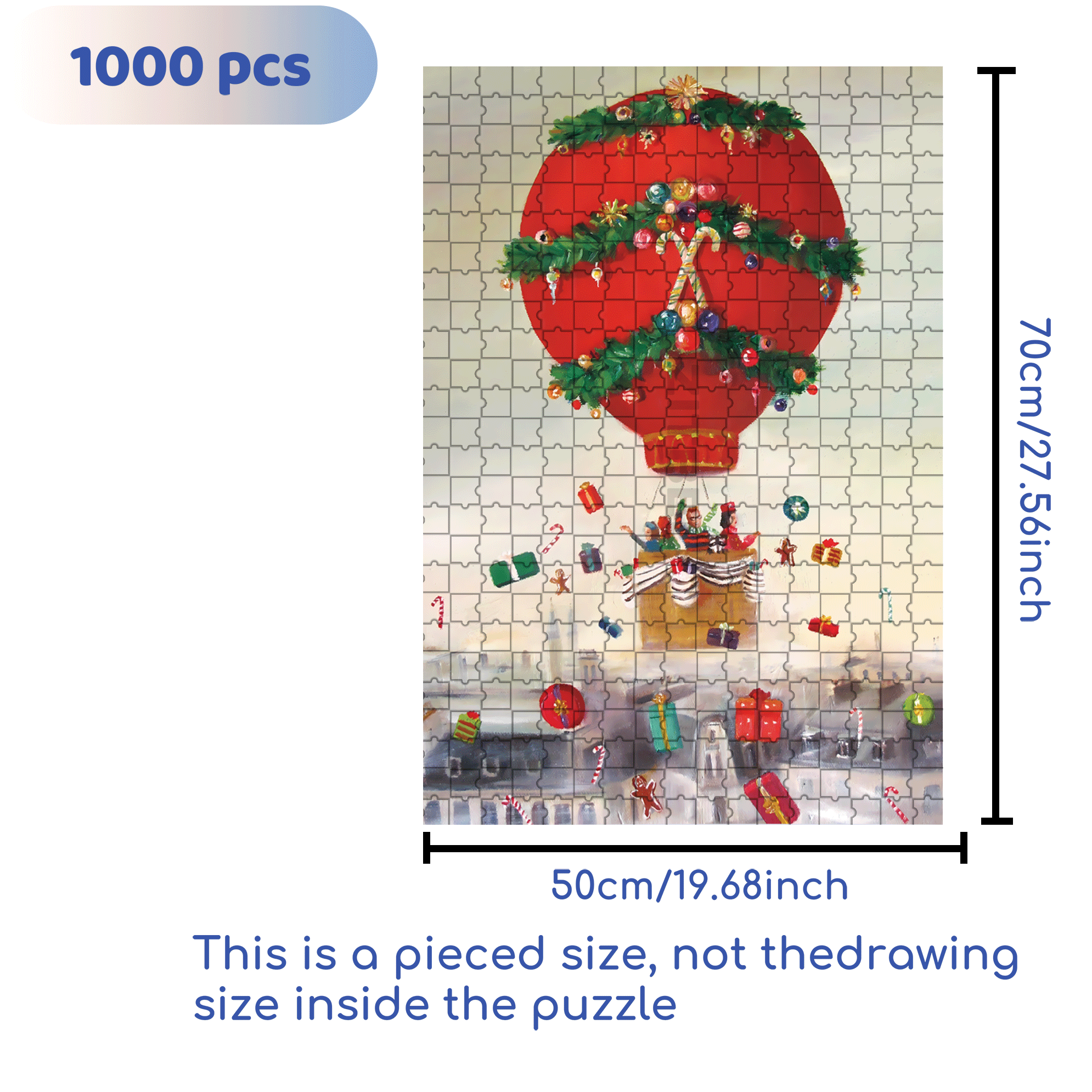 Christmas Balloon Ride 500pcs/1000pcs Jigsaw Puzzle, Scratch-Resistant, Interactive Family Game & Brain-Boosting DIY Decor, Perfect for Halloween, Christmas & New Year Gifts, Family Puzzle Game