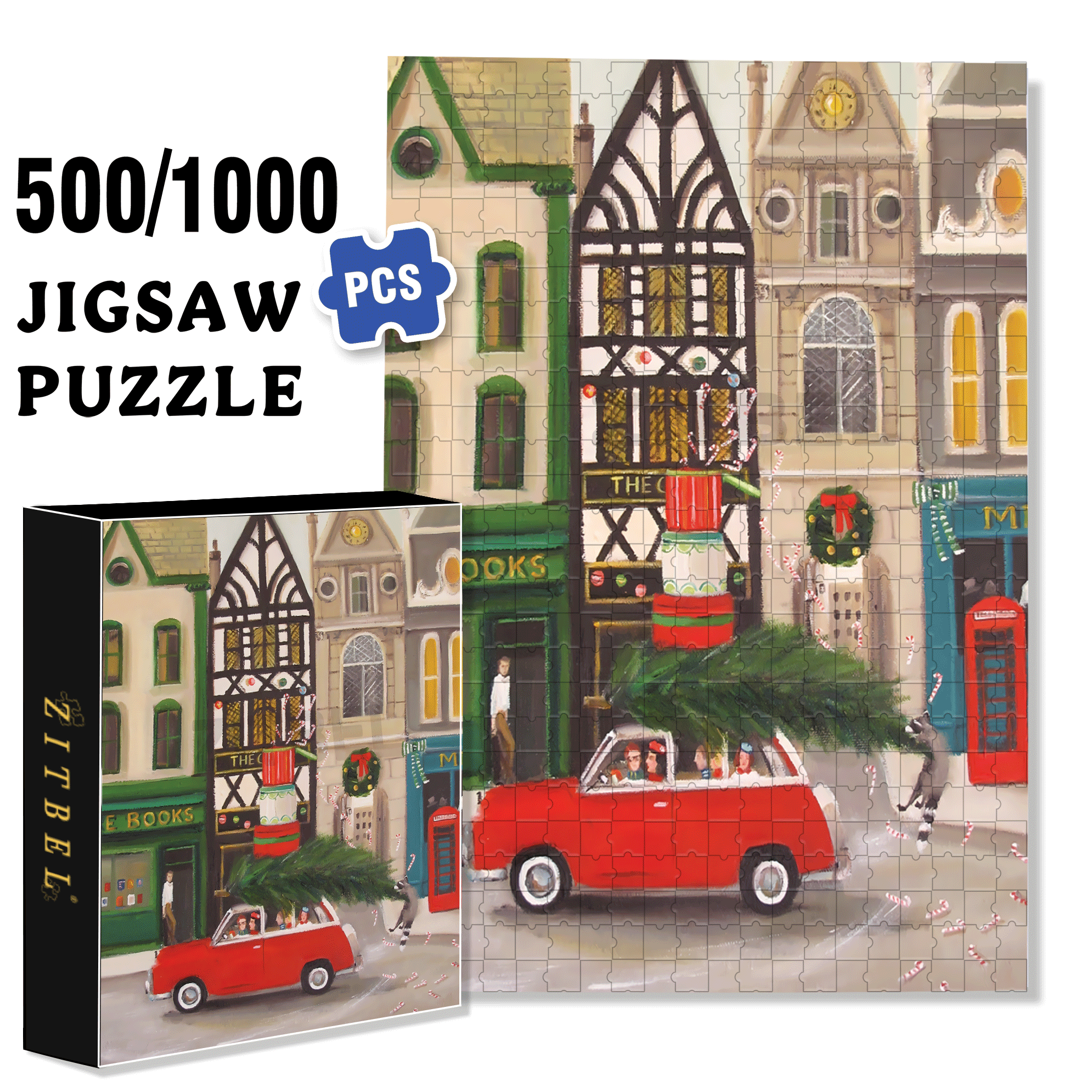 Christmas Cheer 500pcs/1000pcs Jigsaw Puzzle, Scratch-Resistant, Interactive Family Game & Brain-Boosting DIY Decor, Perfect for Halloween, Christmas & New Year Gifts, Family Puzzle Game