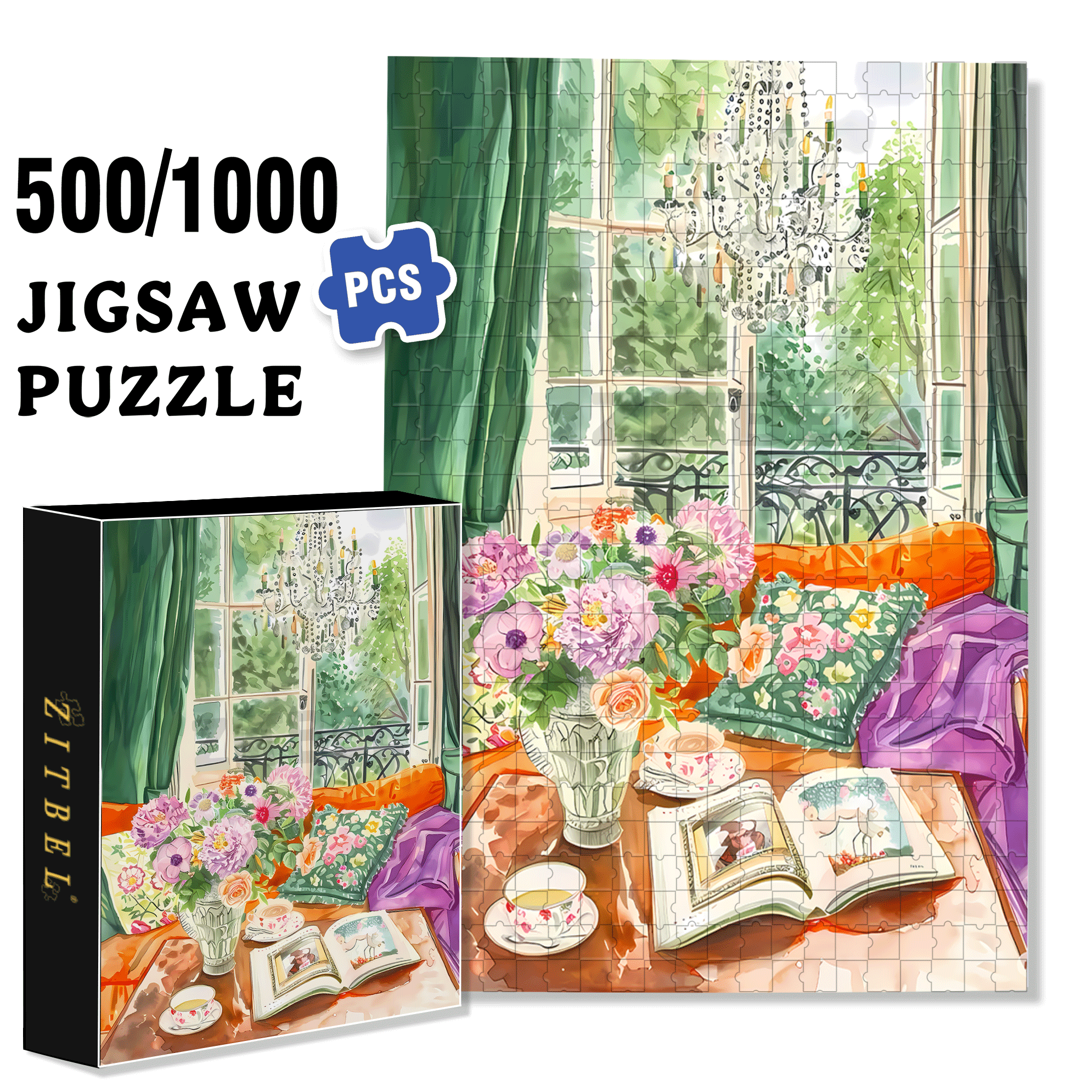 Comfortable Living Room 500pcs/1000pcs Jigsaw Puzzle, Scratch-Resistant, Interactive Family Game & Brain-Boosting DIY Decor, Perfect for Halloween, Christmas & New Year Gifts, Family Puzzle Game