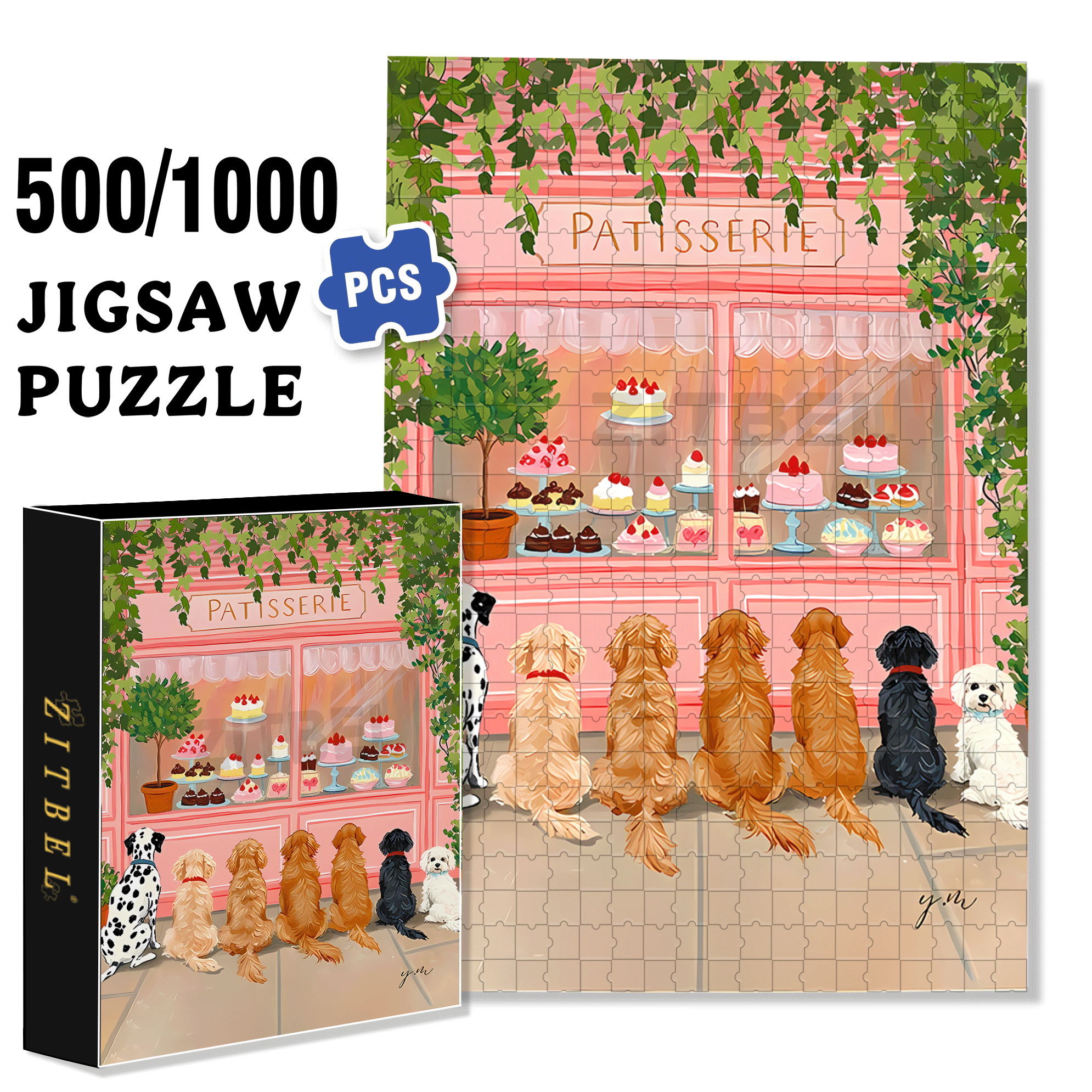 Cute Puppies Sitting 500pcs/1000pcs Jigsaw Puzzle, Scratch-Resistant, Interactive Family Game & Brain-Boosting DIY Decor, Perfect for Halloween, Christmas & New Year Gifts, Family Puzzle Game