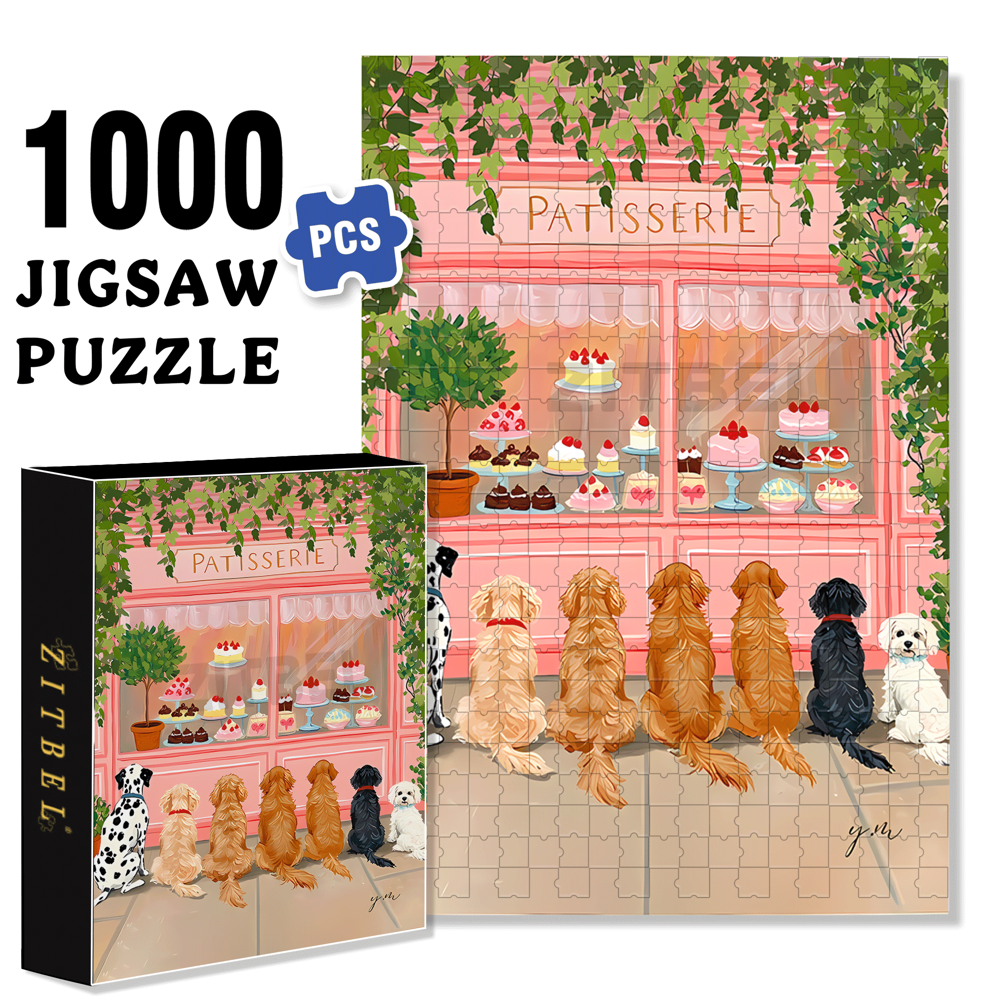 Cute Puppies Sitting 500pcs/1000pcs Jigsaw Puzzle, Scratch-Resistant, Interactive Family Game & Brain-Boosting DIY Decor, Perfect for Halloween, Christmas & New Year Gifts, Family Puzzle Game