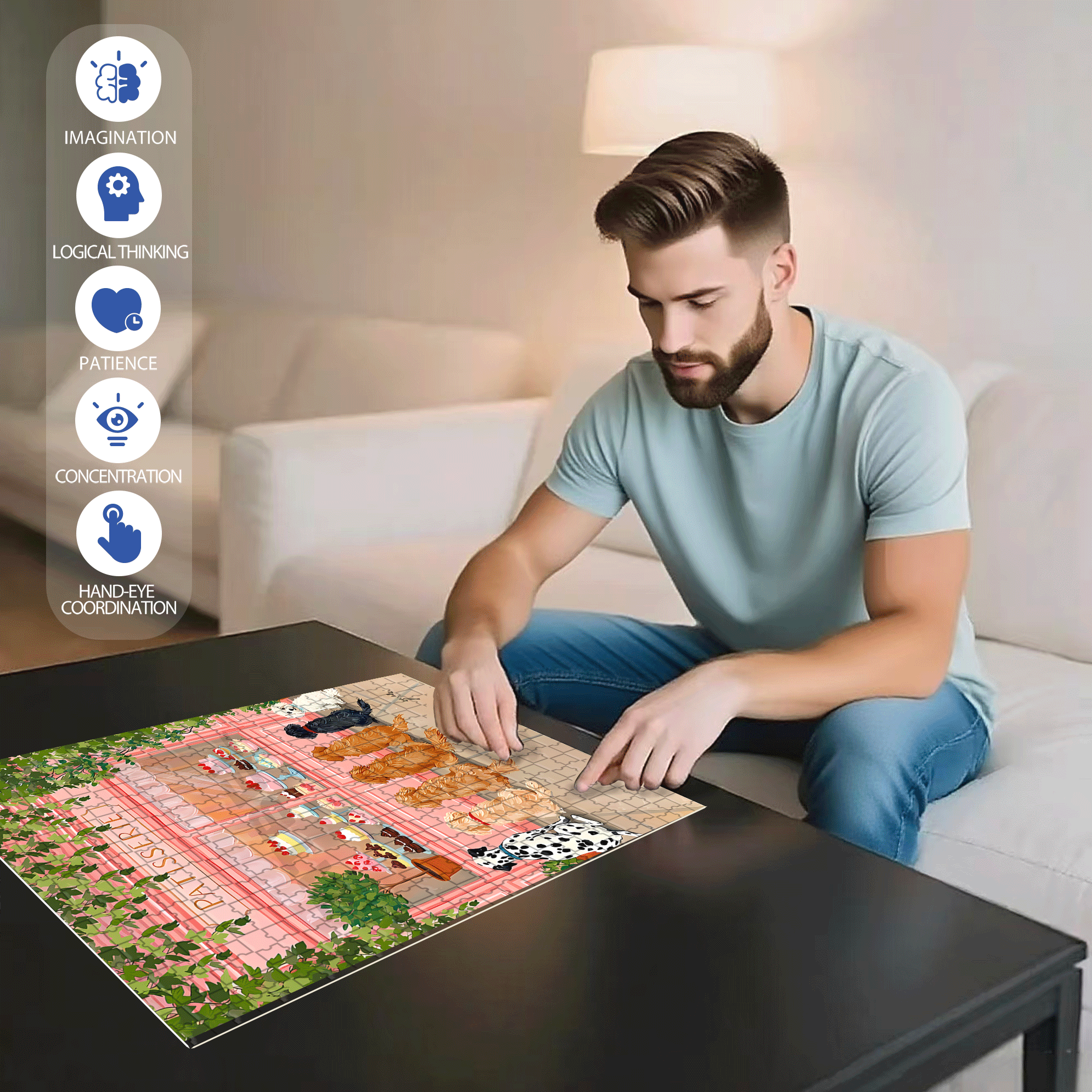 Cute Puppies Sitting 500pcs/1000pcs Jigsaw Puzzle, Scratch-Resistant, Interactive Family Game & Brain-Boosting DIY Decor, Perfect for Halloween, Christmas & New Year Gifts, Family Puzzle Game