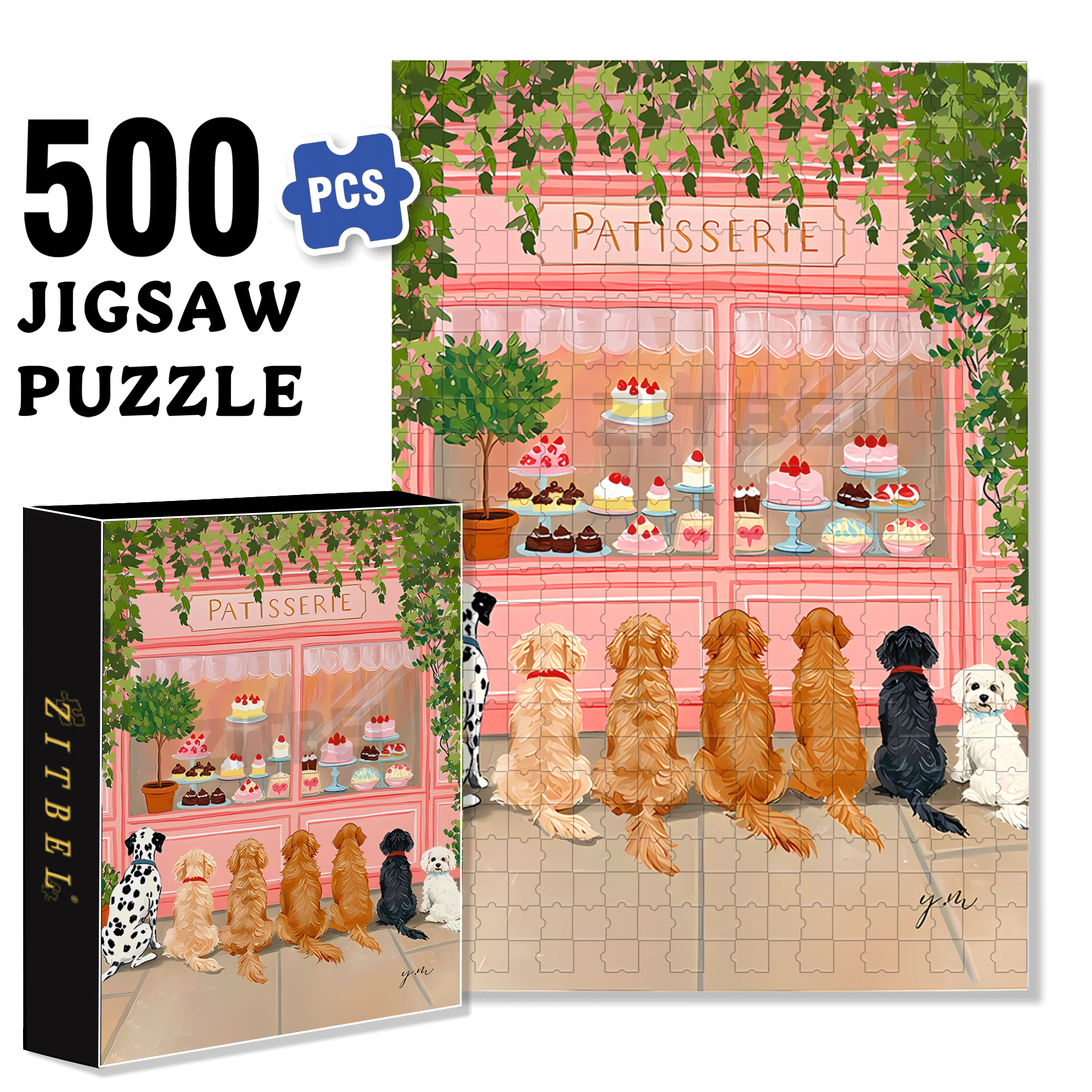 Cute Puppies Sitting 500pcs/1000pcs Jigsaw Puzzle, Scratch-Resistant, Interactive Family Game & Brain-Boosting DIY Decor, Perfect for Halloween, Christmas & New Year Gifts, Family Puzzle Game