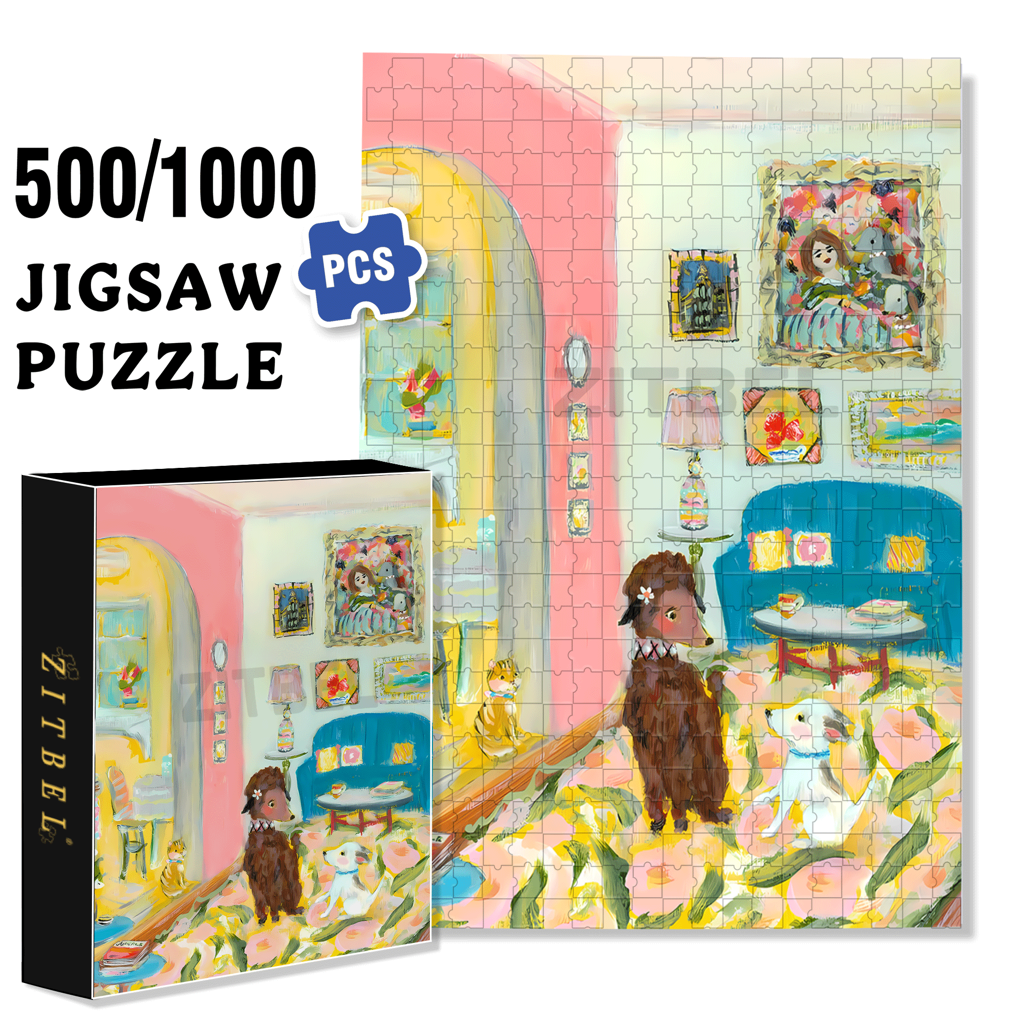 Ella's Art House 500pcs/1000pcs Jigsaw Puzzle, Scratch-Resistant, Interactive Family Game & Brain-Boosting DIY Decor, Perfect for Halloween, Christmas & New Year Gifts, Family Puzzle Game