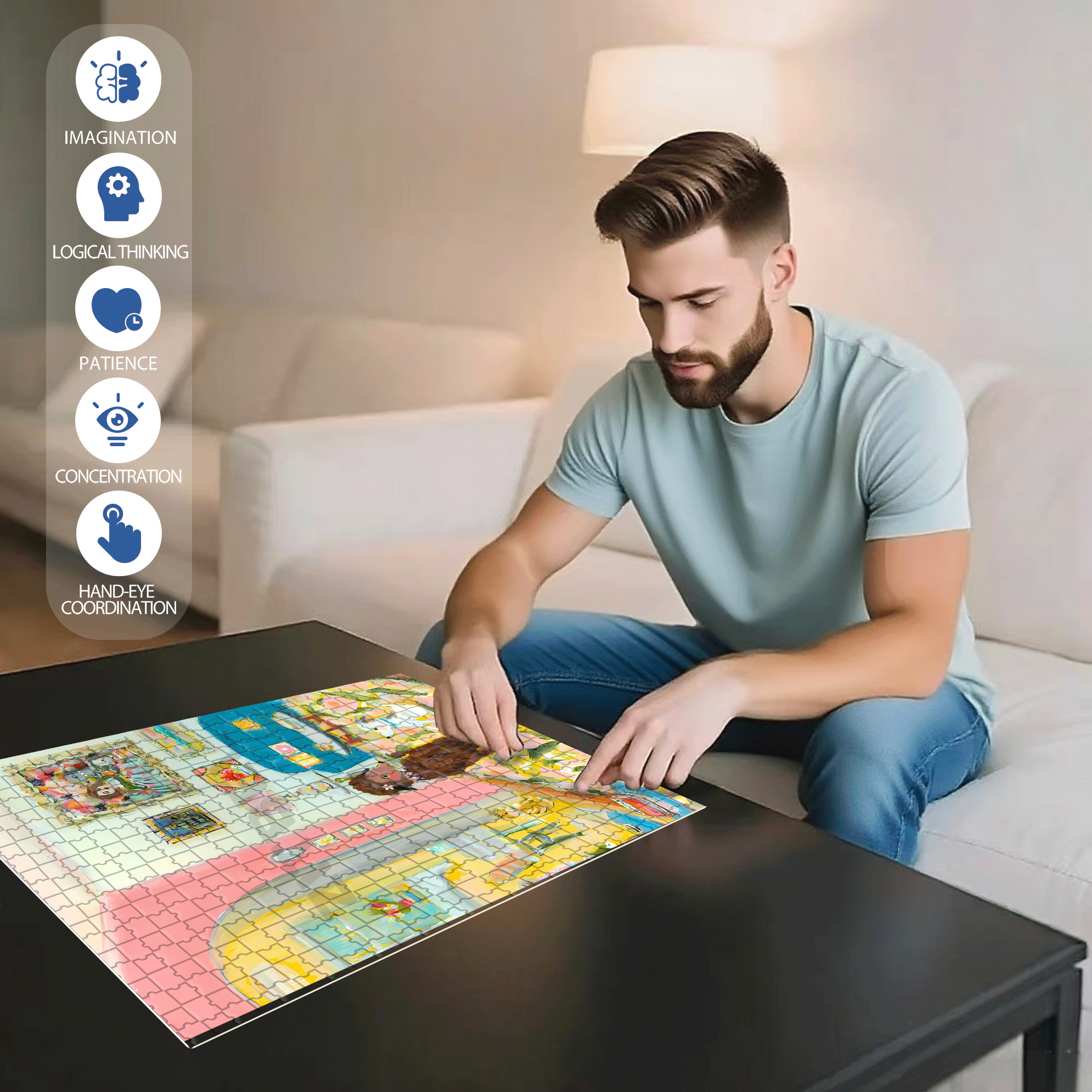 Ella's Art House 500pcs/1000pcs Jigsaw Puzzle, Scratch-Resistant, Interactive Family Game & Brain-Boosting DIY Decor, Perfect for Halloween, Christmas & New Year Gifts, Family Puzzle Game