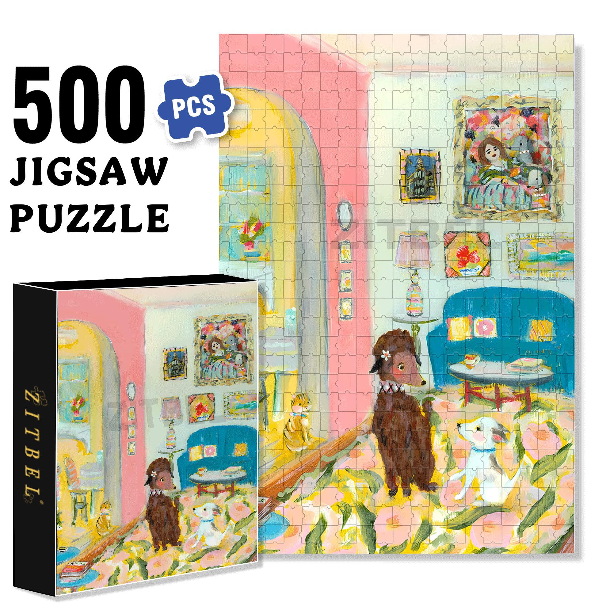 Ella's Art House 500pcs/1000pcs Jigsaw Puzzle, Scratch-Resistant, Interactive Family Game & Brain-Boosting DIY Decor, Perfect for Halloween, Christmas & New Year Gifts, Family Puzzle Game