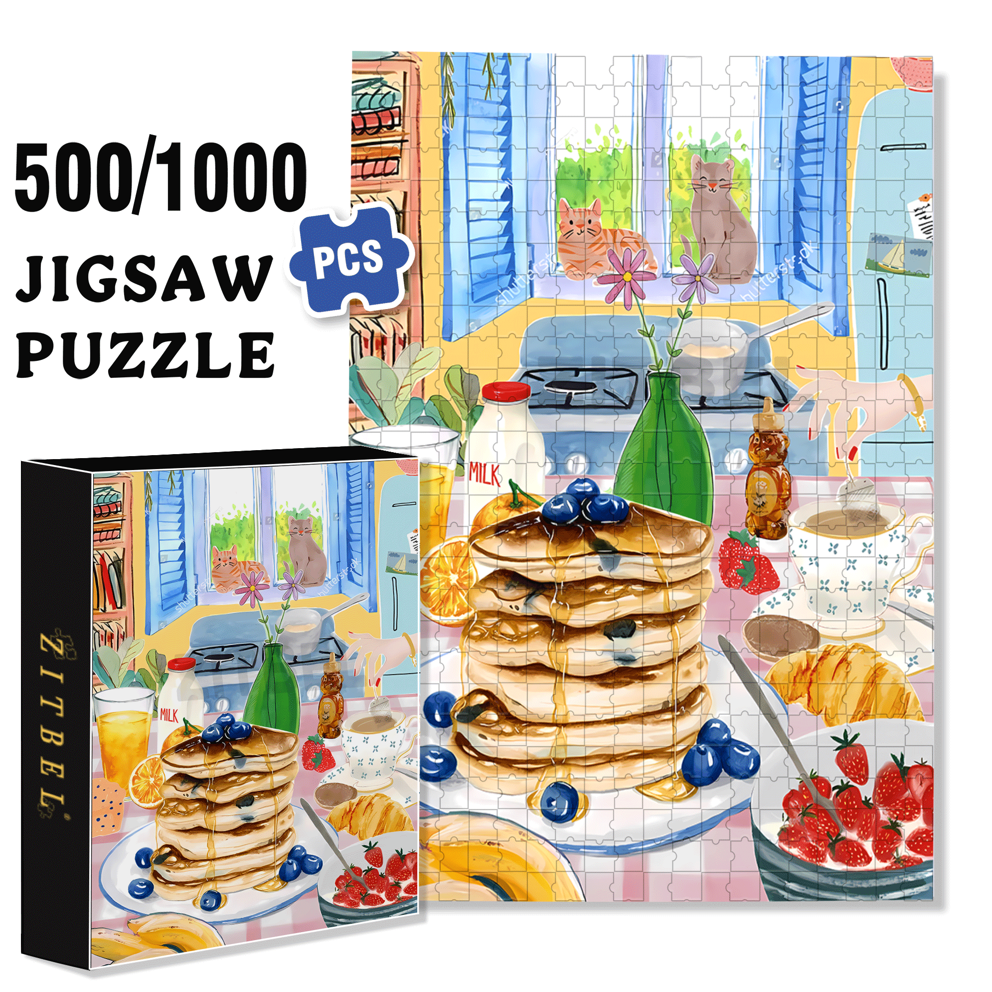 Energy Breakfast 500pcs/1000pcs Jigsaw Puzzle, Scratch-Resistant, Interactive Family Game & Brain-Boosting DIY Decor, Perfect for Halloween, Christmas & New Year Gifts, Family Puzzle Game