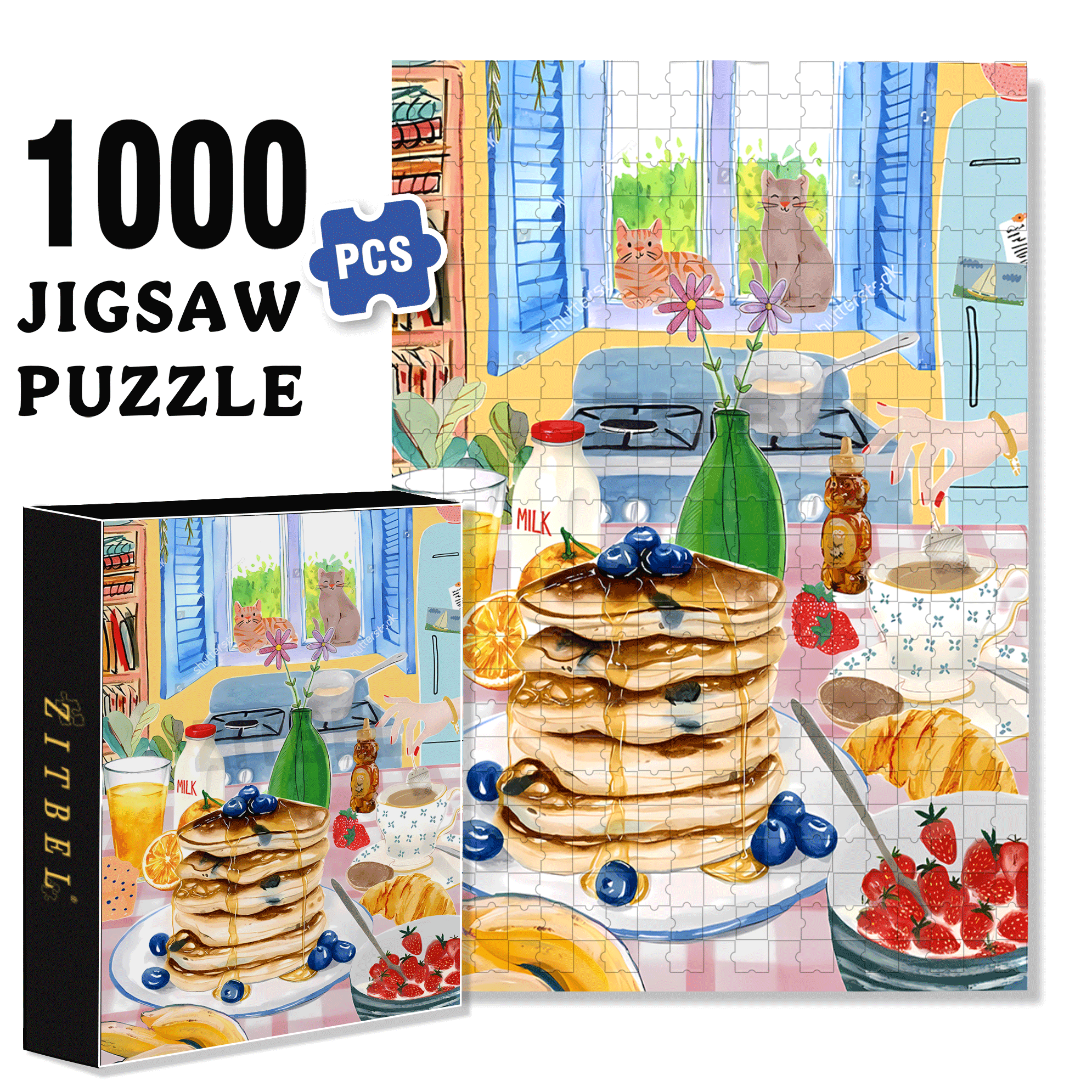 Energy Breakfast 500pcs/1000pcs Jigsaw Puzzle, Scratch-Resistant, Interactive Family Game & Brain-Boosting DIY Decor, Perfect for Halloween, Christmas & New Year Gifts, Family Puzzle Game