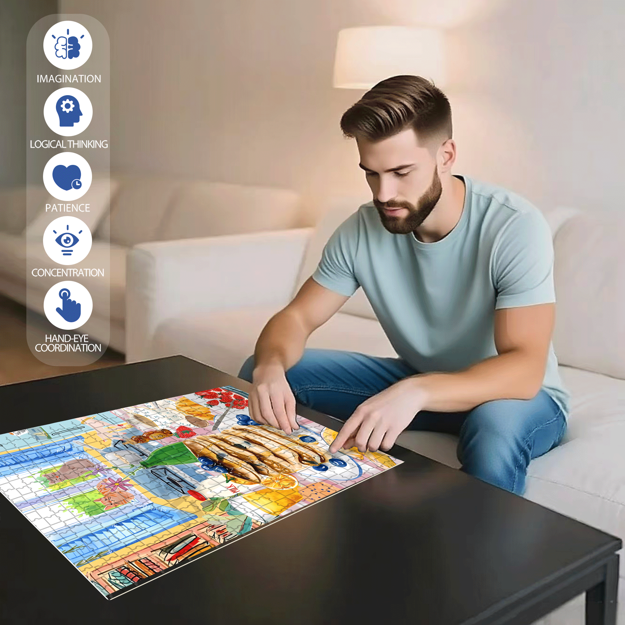Energy Breakfast 500pcs/1000pcs Jigsaw Puzzle, Scratch-Resistant, Interactive Family Game & Brain-Boosting DIY Decor, Perfect for Halloween, Christmas & New Year Gifts, Family Puzzle Game