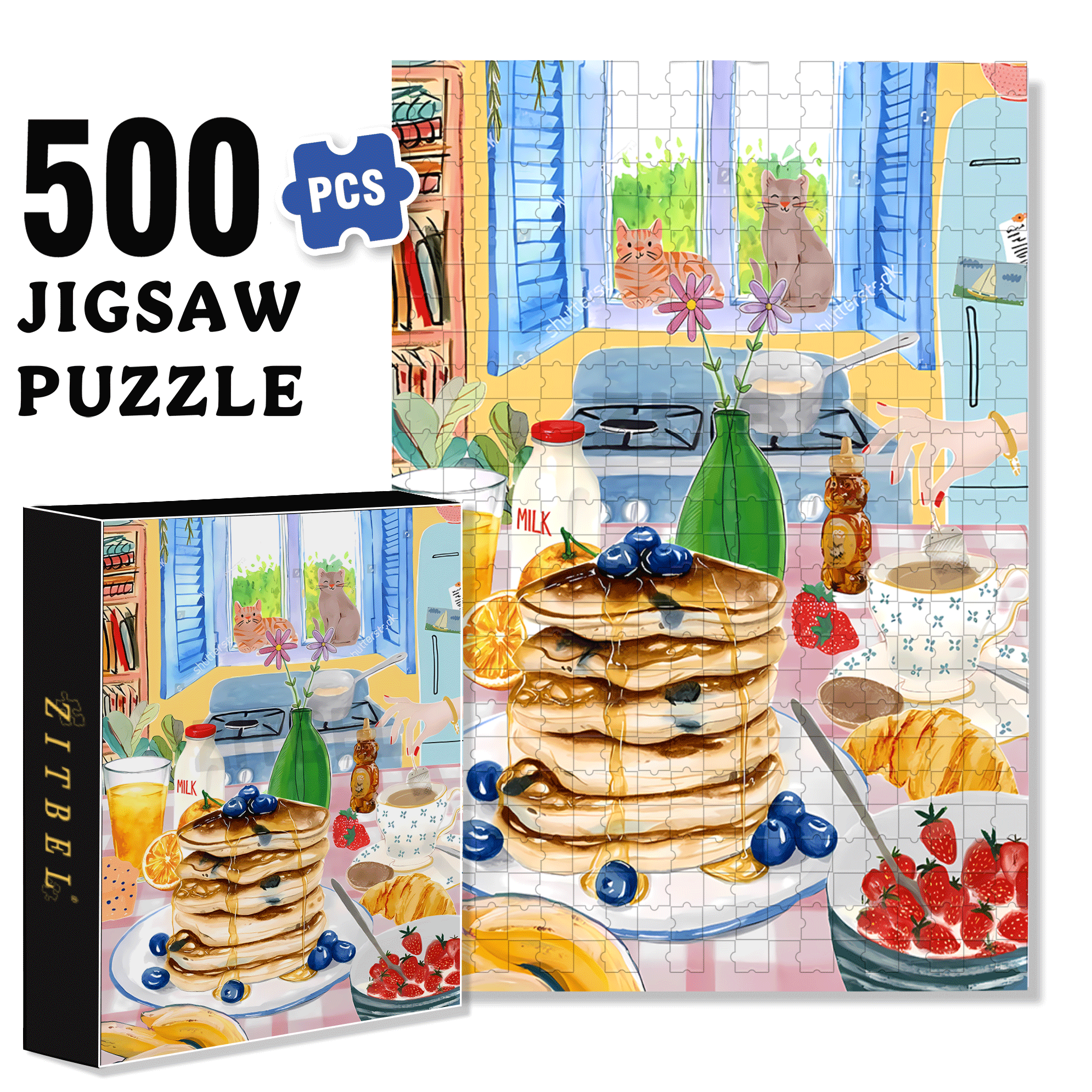 Energy Breakfast 500pcs/1000pcs Jigsaw Puzzle, Scratch-Resistant, Interactive Family Game & Brain-Boosting DIY Decor, Perfect for Halloween, Christmas & New Year Gifts, Family Puzzle Game