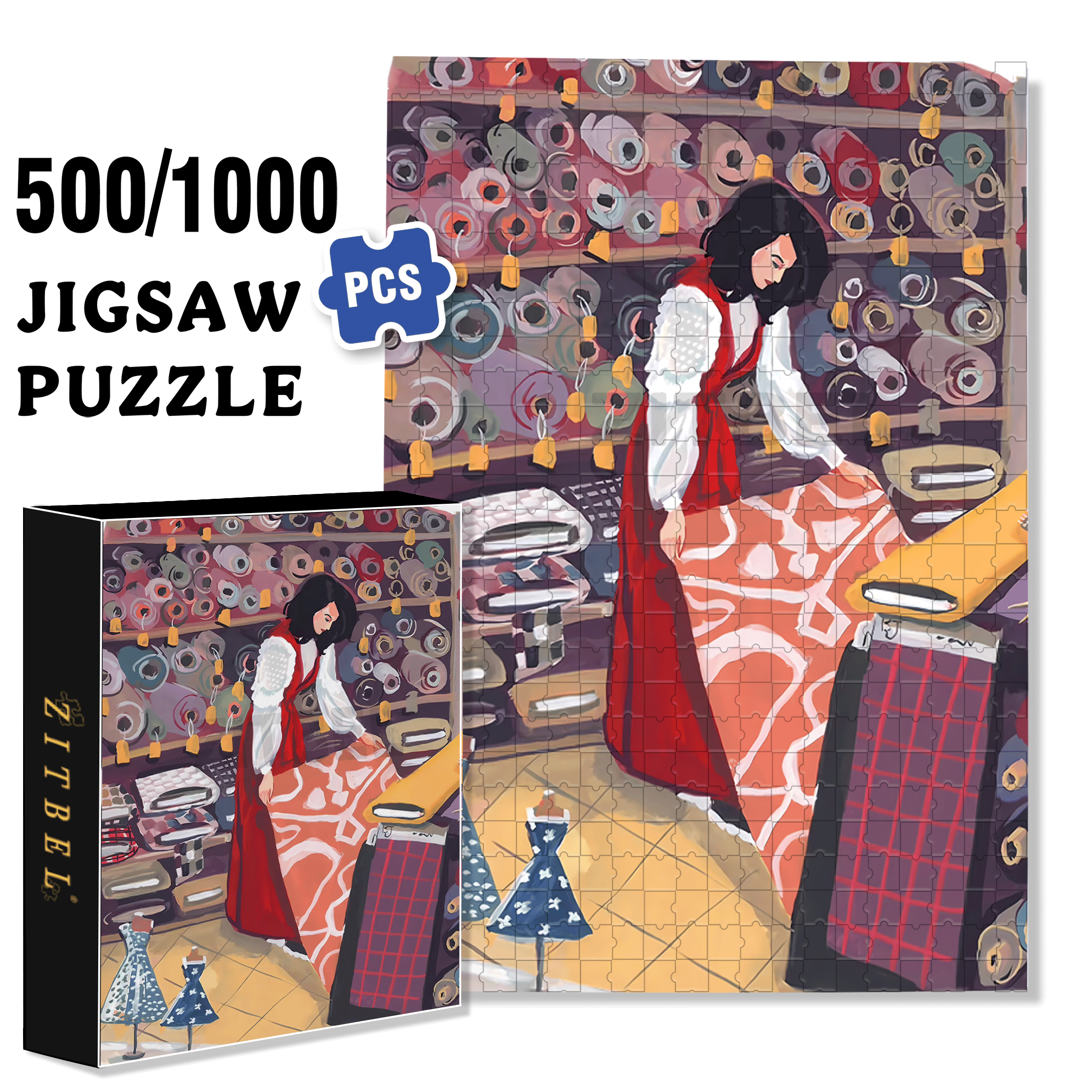 Fabric Store 500pcs/1000pcs Jigsaw Puzzle, Scratch-Resistant, Interactive Family Game & Brain-Boosting DIY Decor, Perfect for Halloween, Christmas & New Year Gifts, Family Puzzle Game