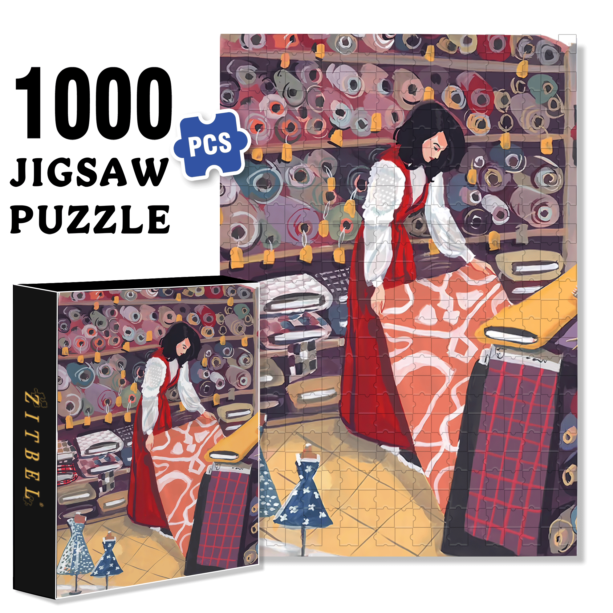 Fabric Store 500pcs/1000pcs Jigsaw Puzzle, Scratch-Resistant, Interactive Family Game & Brain-Boosting DIY Decor, Perfect for Halloween, Christmas & New Year Gifts, Family Puzzle Game
