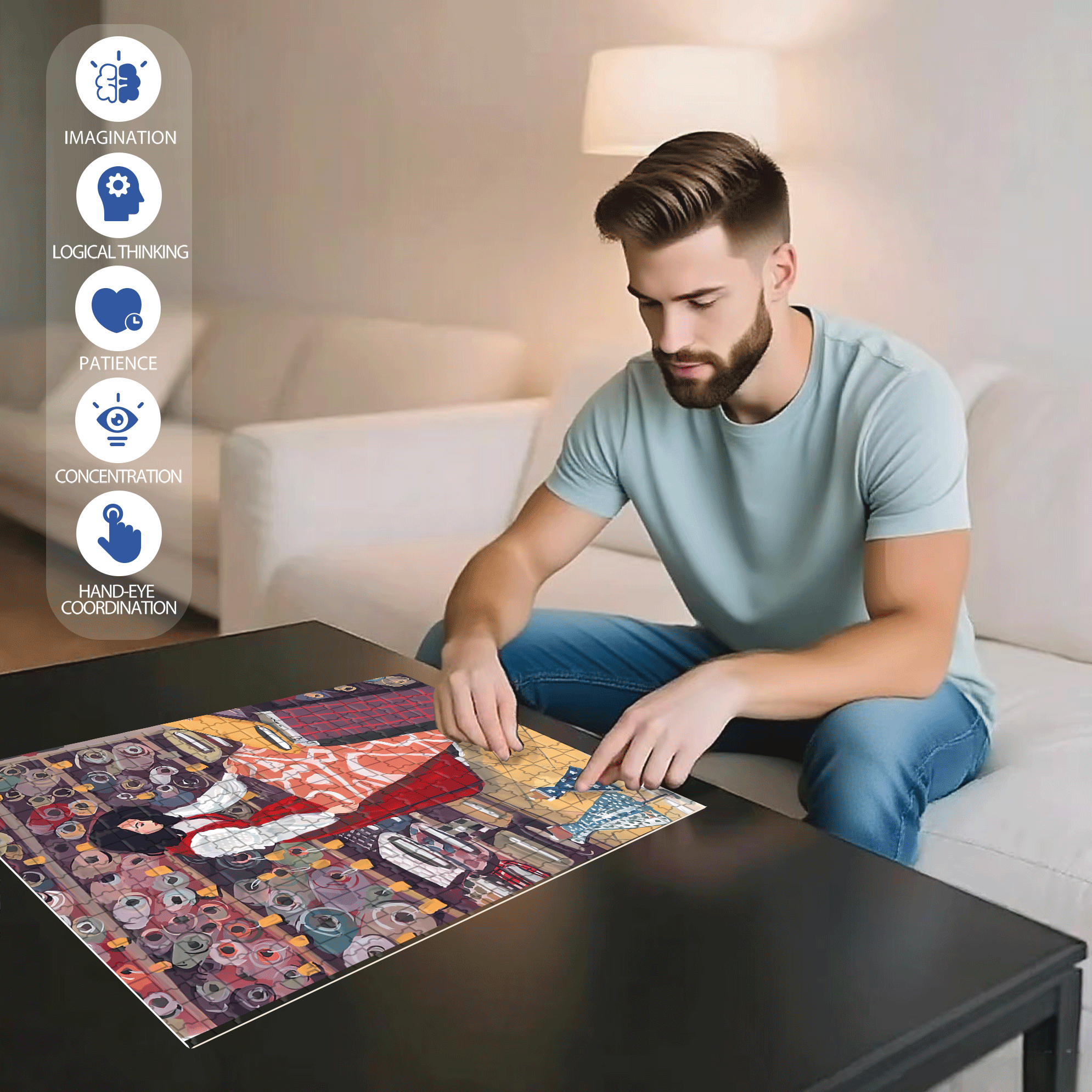 Fabric Store 500pcs/1000pcs Jigsaw Puzzle, Scratch-Resistant, Interactive Family Game & Brain-Boosting DIY Decor, Perfect for Halloween, Christmas & New Year Gifts, Family Puzzle Game
