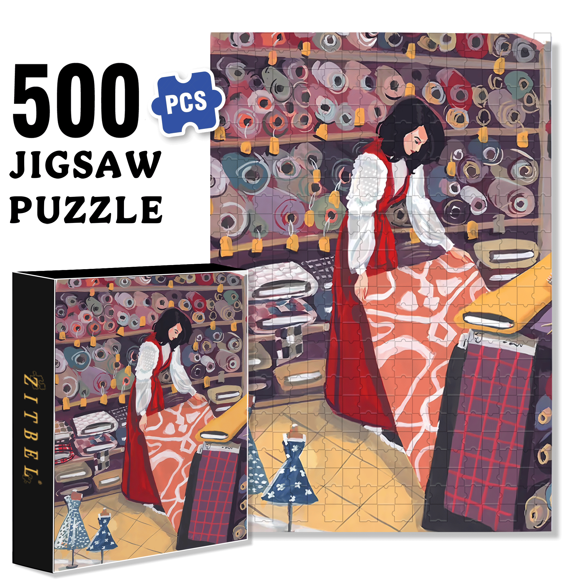 Fabric Store 500pcs/1000pcs Jigsaw Puzzle, Scratch-Resistant, Interactive Family Game & Brain-Boosting DIY Decor, Perfect for Halloween, Christmas & New Year Gifts, Family Puzzle Game