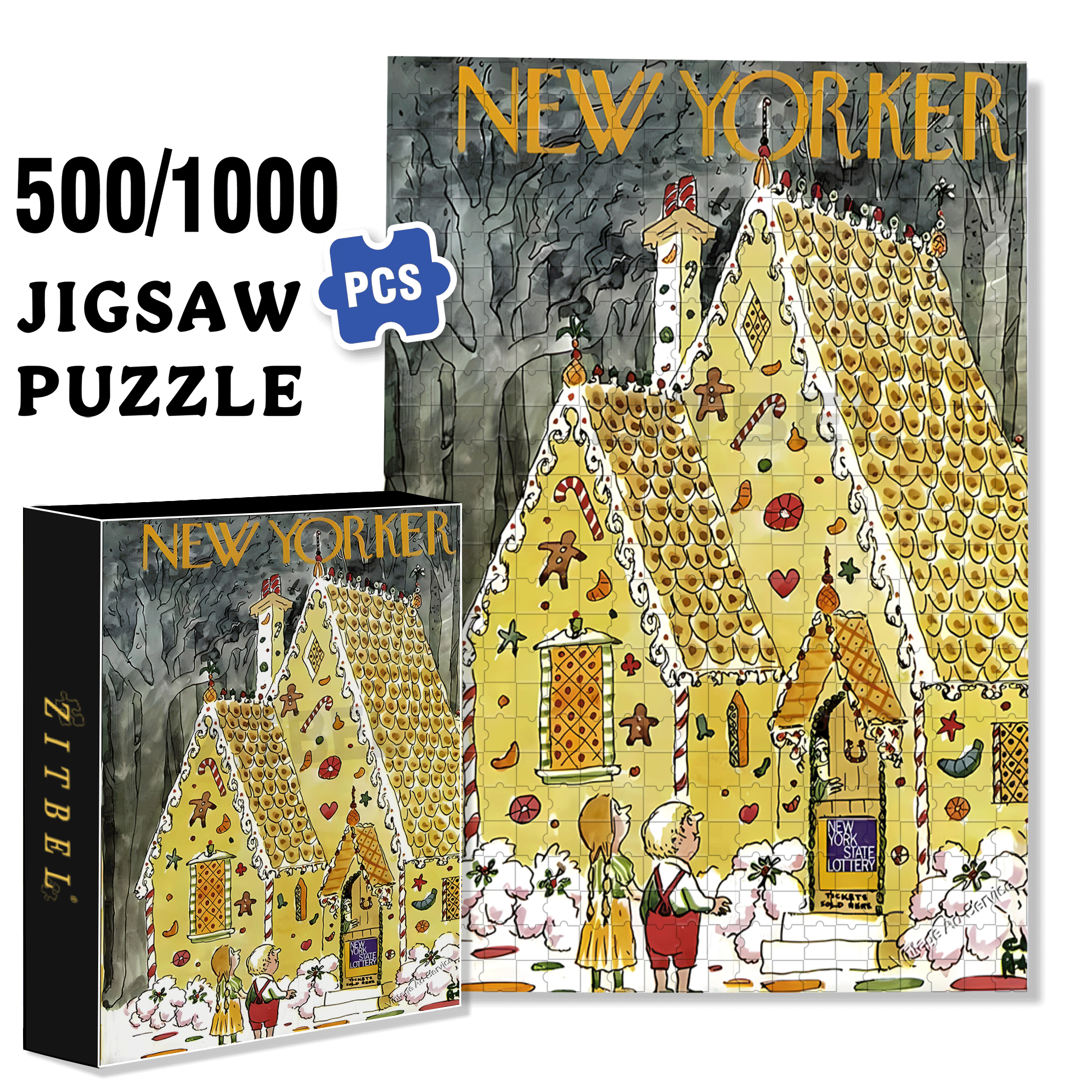 Giant Gingerbread House 500pcs/1000pcs Jigsaw Puzzle, Scratch-Resistant, Interactive Family Game & Brain-Boosting DIY Decor, Perfect for Halloween, Christmas & New Year Gifts, Family Puzzle Game
