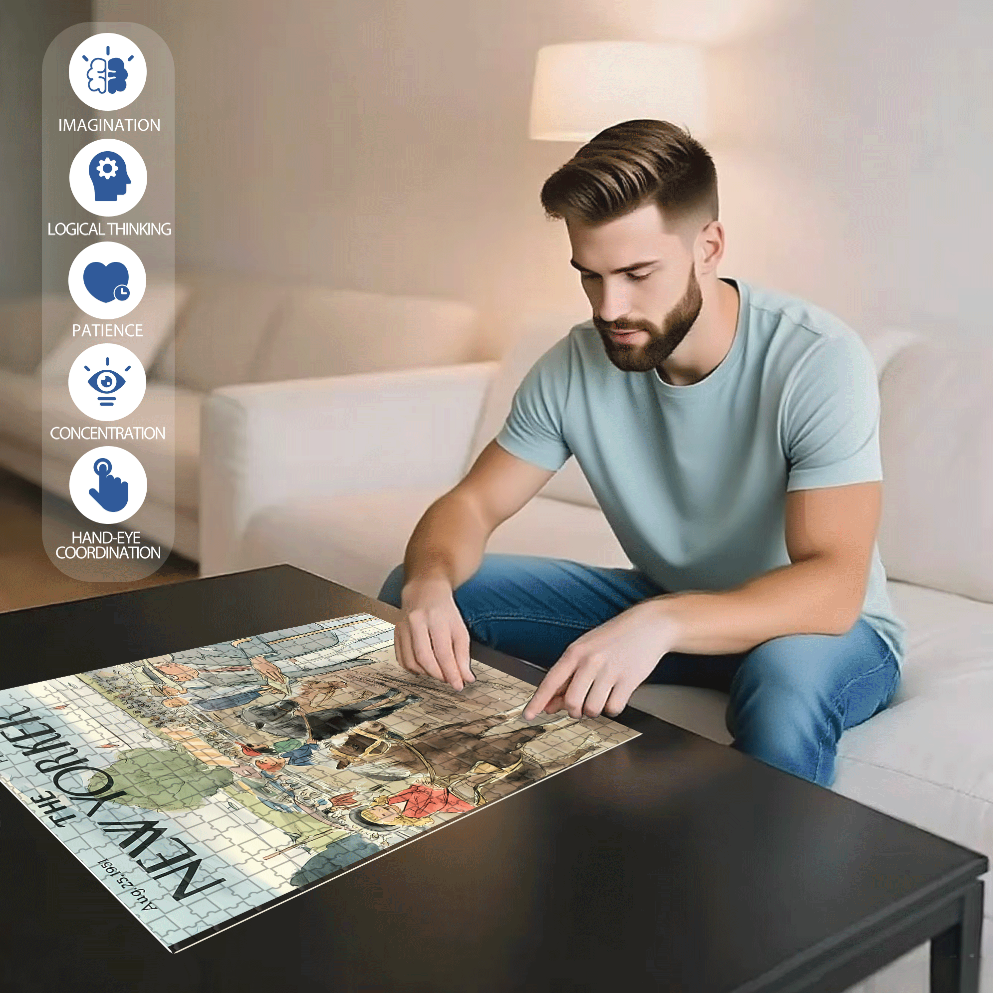 Horse Racing 500pcs/1000pcs Jigsaw Puzzle, Scratch-Resistant, Interactive Family Game & Brain-Boosting DIY Decor, Perfect for Halloween, Christmas & New Year Gifts, Family Puzzle Game