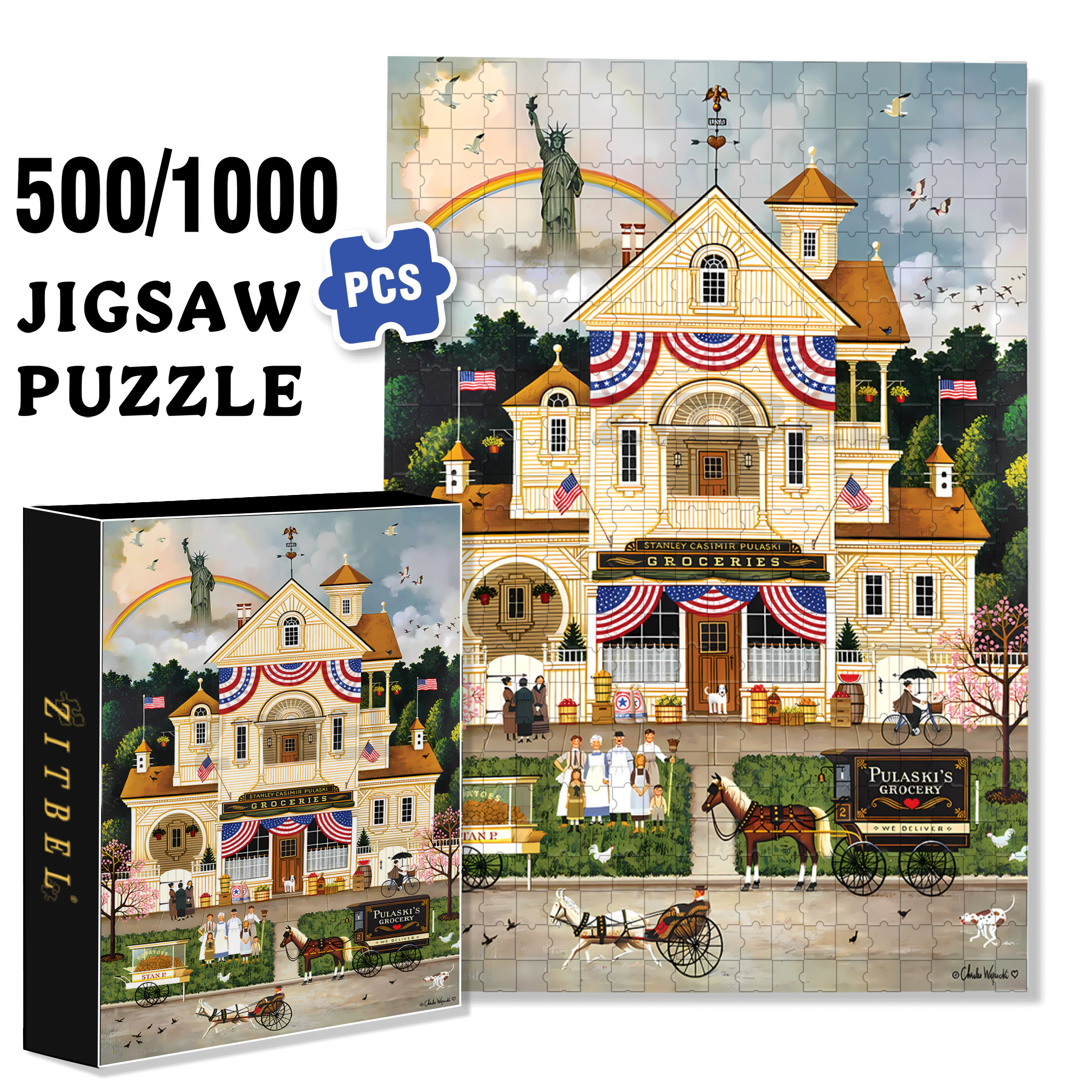 Lady Liberty's Independence Day  500pcs/1000pcs Jigsaw Puzzle, Scratch-Resistant, Interactive Family Game & Brain-Boosting DIY Decor, Perfect for Halloween, Christmas & New Year Gifts, Family Puzzle Game