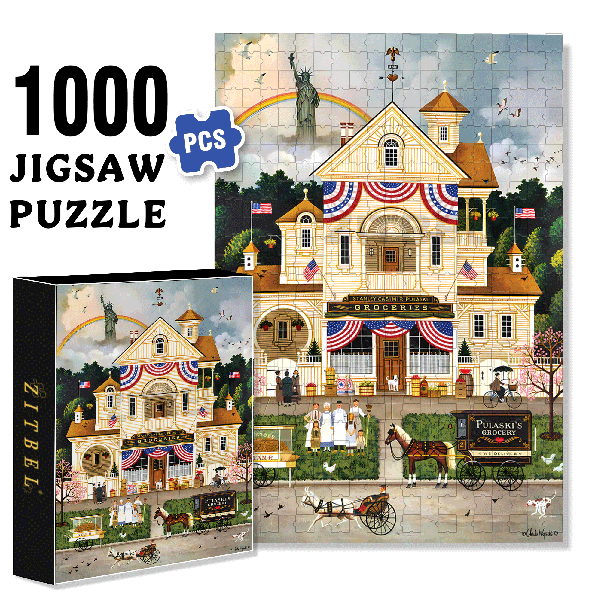 Lady Liberty's Independence Day  500pcs/1000pcs Jigsaw Puzzle, Scratch-Resistant, Interactive Family Game & Brain-Boosting DIY Decor, Perfect for Halloween, Christmas & New Year Gifts, Family Puzzle Game