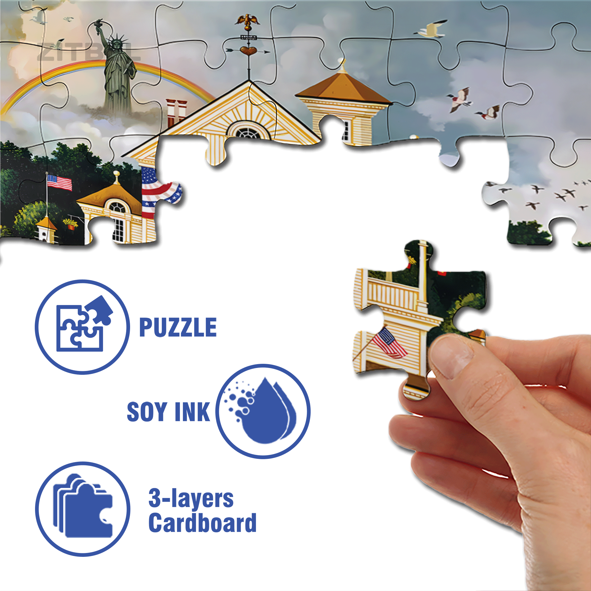 Lady Liberty's Independence Day  500pcs/1000pcs Jigsaw Puzzle, Scratch-Resistant, Interactive Family Game & Brain-Boosting DIY Decor, Perfect for Halloween, Christmas & New Year Gifts, Family Puzzle Game