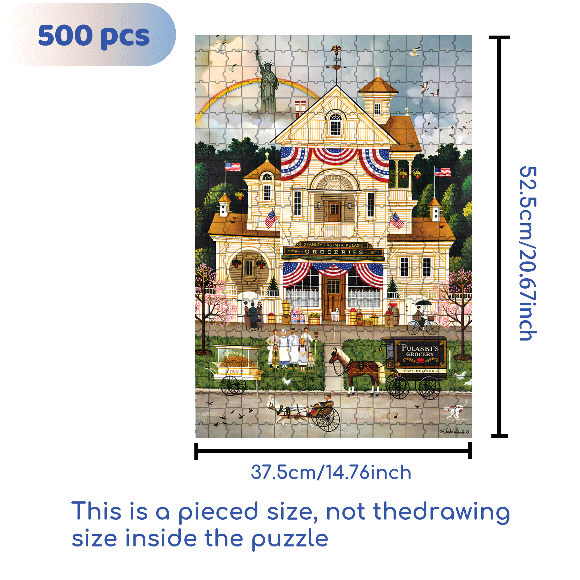 Lady Liberty's Independence Day  500pcs/1000pcs Jigsaw Puzzle, Scratch-Resistant, Interactive Family Game & Brain-Boosting DIY Decor, Perfect for Halloween, Christmas & New Year Gifts, Family Puzzle Game