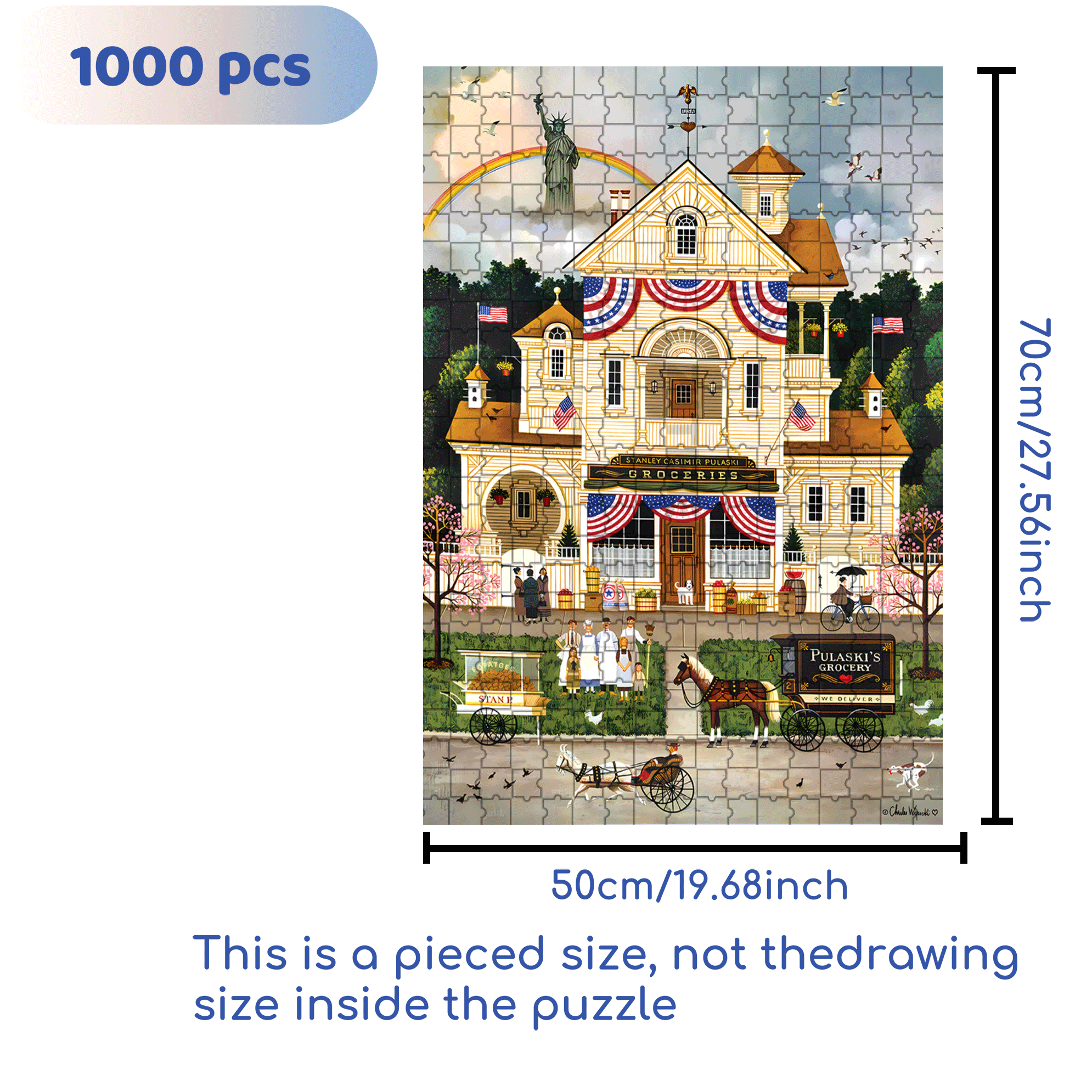 Lady Liberty's Independence Day  500pcs/1000pcs Jigsaw Puzzle, Scratch-Resistant, Interactive Family Game & Brain-Boosting DIY Decor, Perfect for Halloween, Christmas & New Year Gifts, Family Puzzle Game
