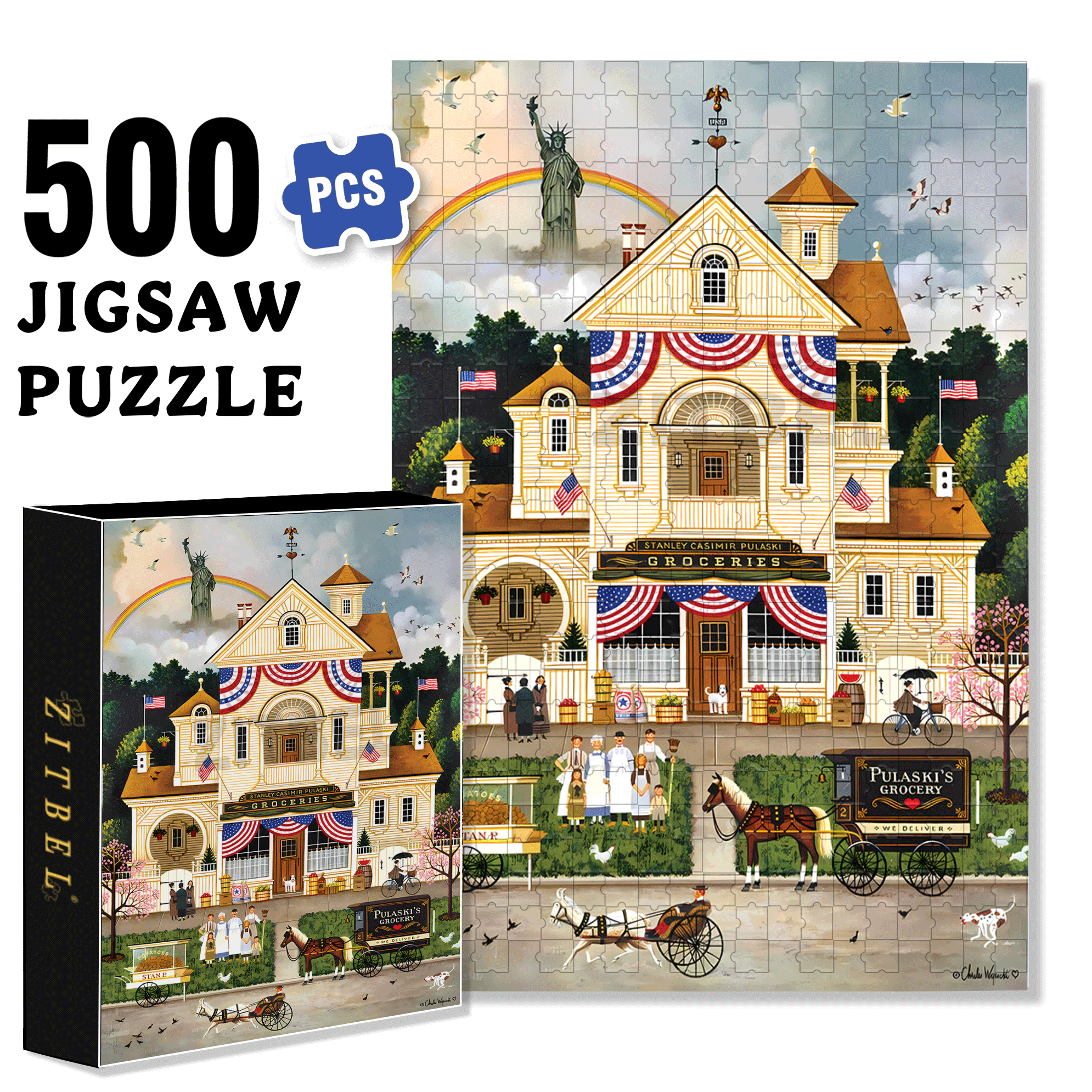 Lady Liberty's Independence Day  500pcs/1000pcs Jigsaw Puzzle, Scratch-Resistant, Interactive Family Game & Brain-Boosting DIY Decor, Perfect for Halloween, Christmas & New Year Gifts, Family Puzzle Game