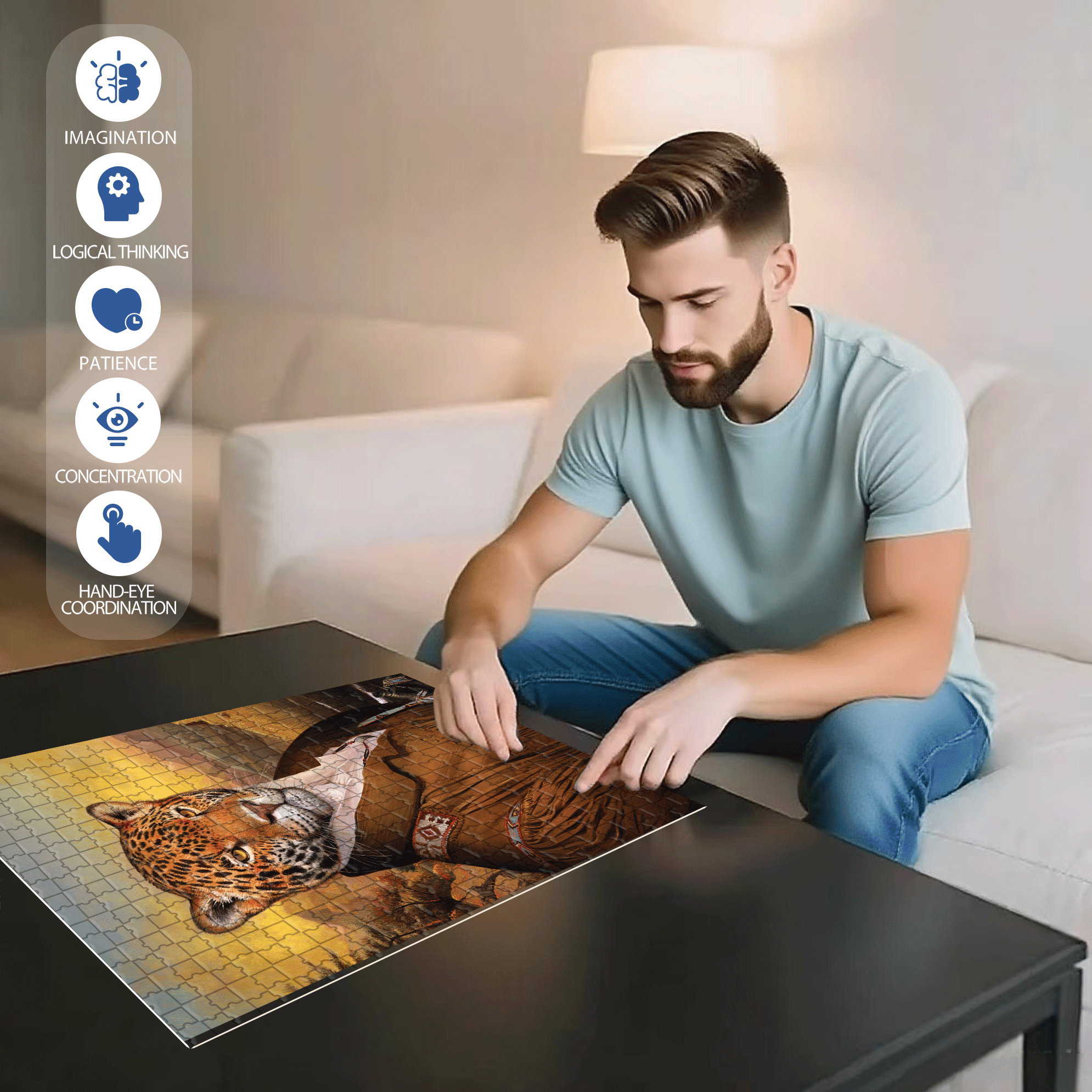 Mr. Leopard 500pcs/1000pcs Jigsaw Puzzle, Scratch-Resistant, Interactive Family Game & Brain-Boosting DIY Decor, Perfect for Halloween, Christmas & New Year Gifts, Family Puzzle Game