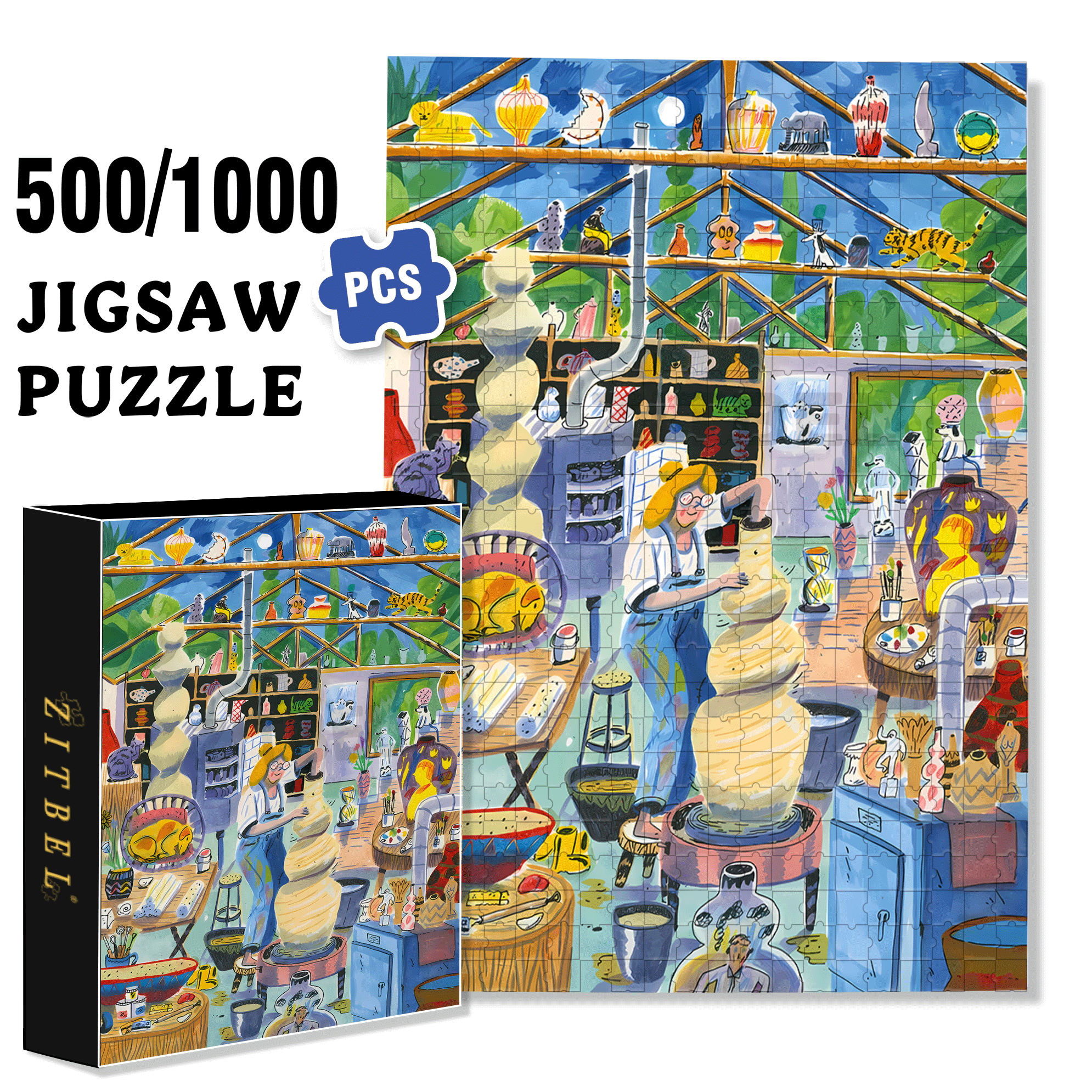 Pottery Throwing 500pcs/1000pcs Jigsaw Puzzle, Scratch-Resistant, Interactive Family Game & Brain-Boosting DIY Decor, Perfect for Halloween, Christmas & New Year Gifts, Family Puzzle Game